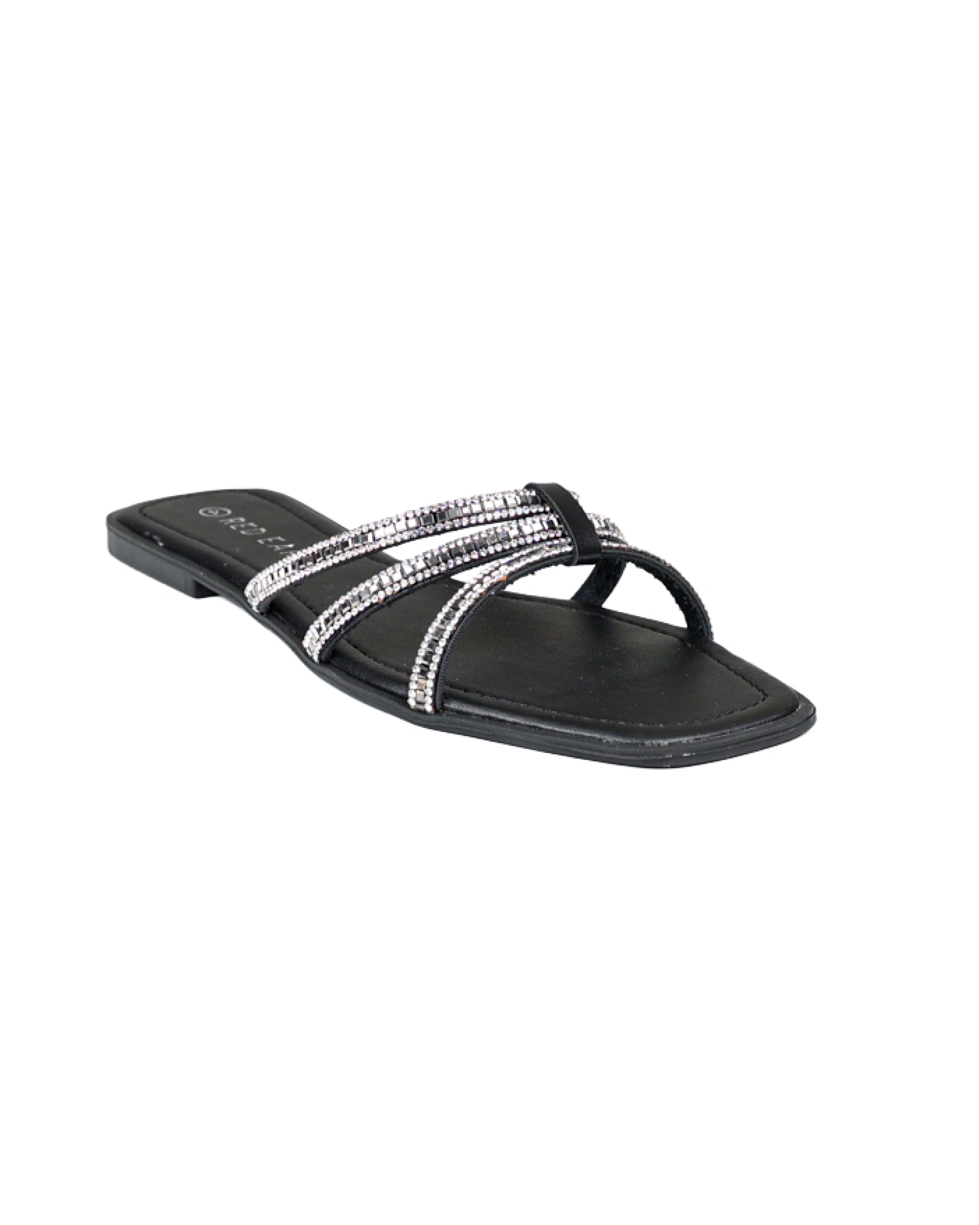 Black Embellished Tri-Band Sandals