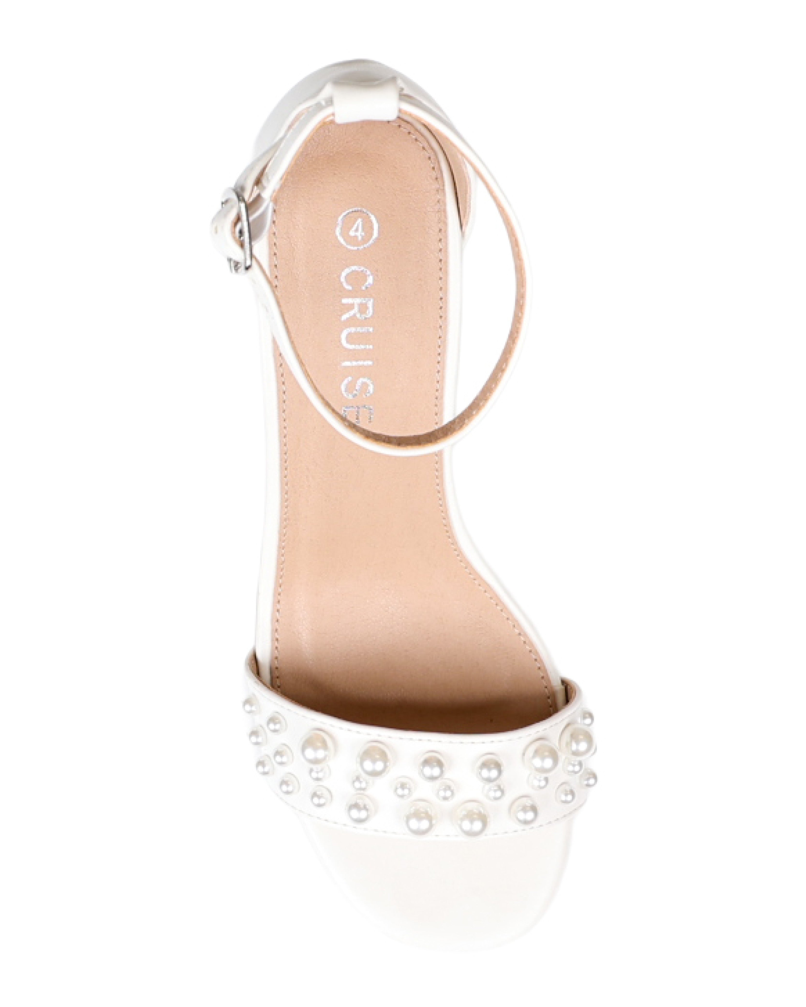 White Pearl Detail Ankle Strap Block Heel