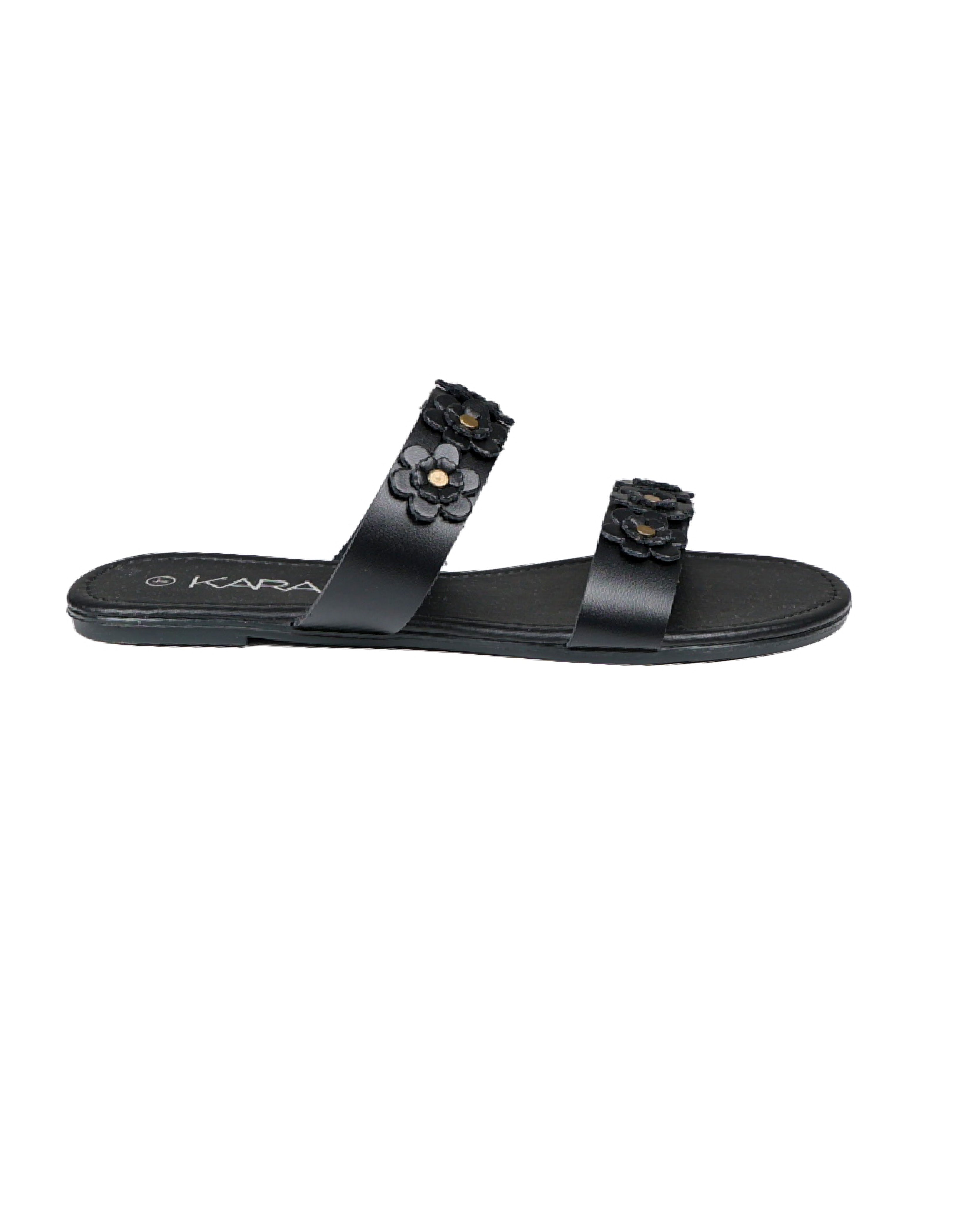 Black Flower Detail Double Band Mule