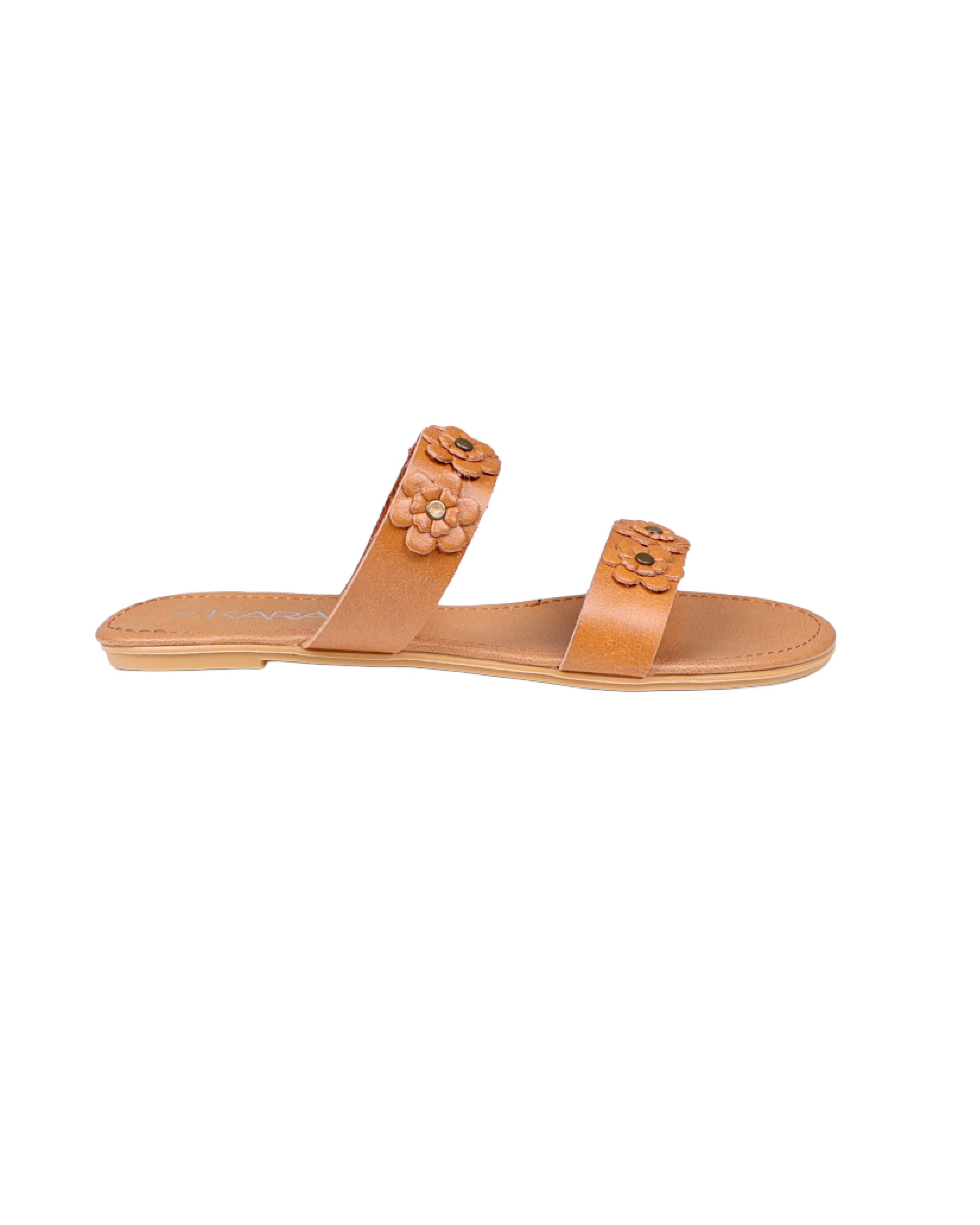 Tan Flower Detail Double Band Mule
