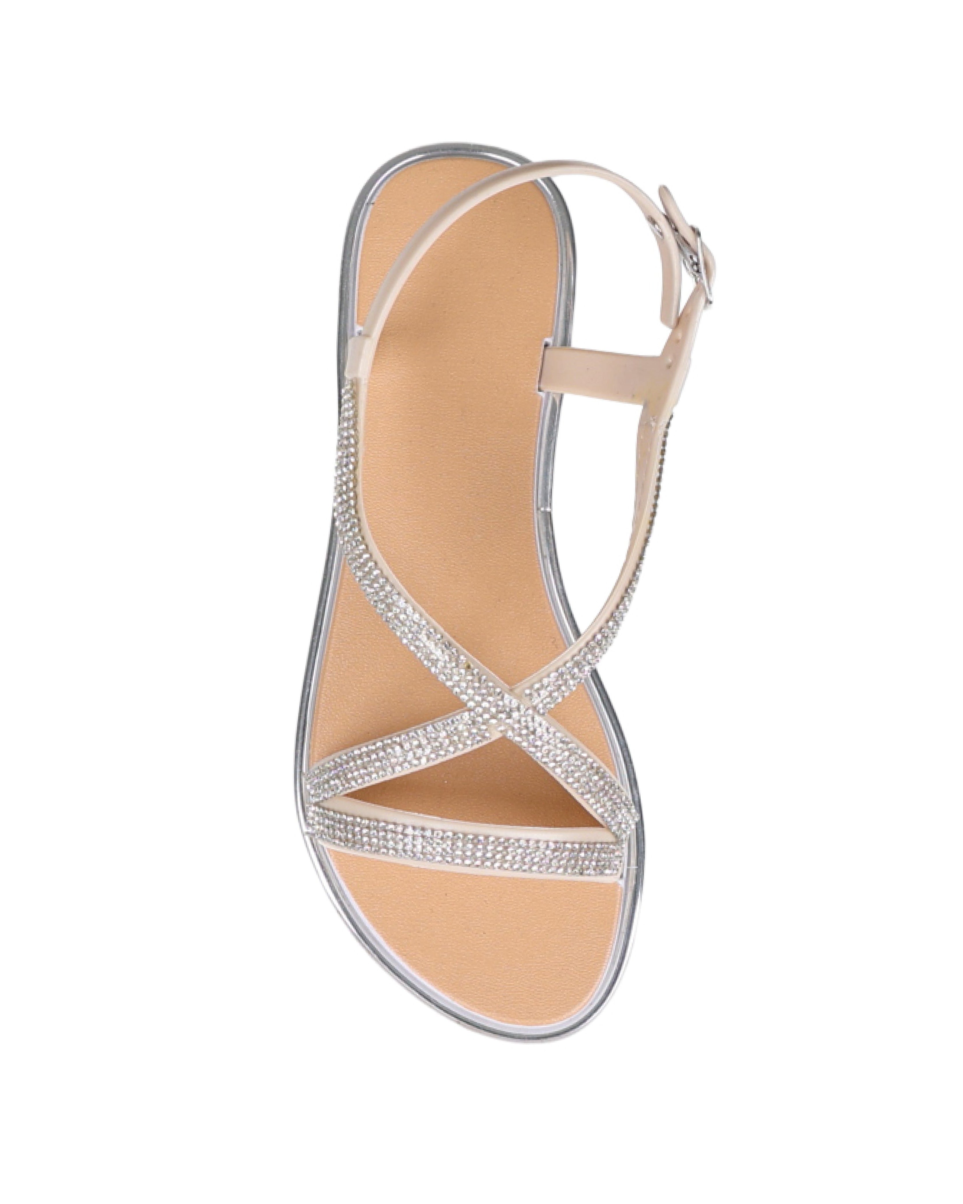 Beige Embellished Crossover Resort Sandal