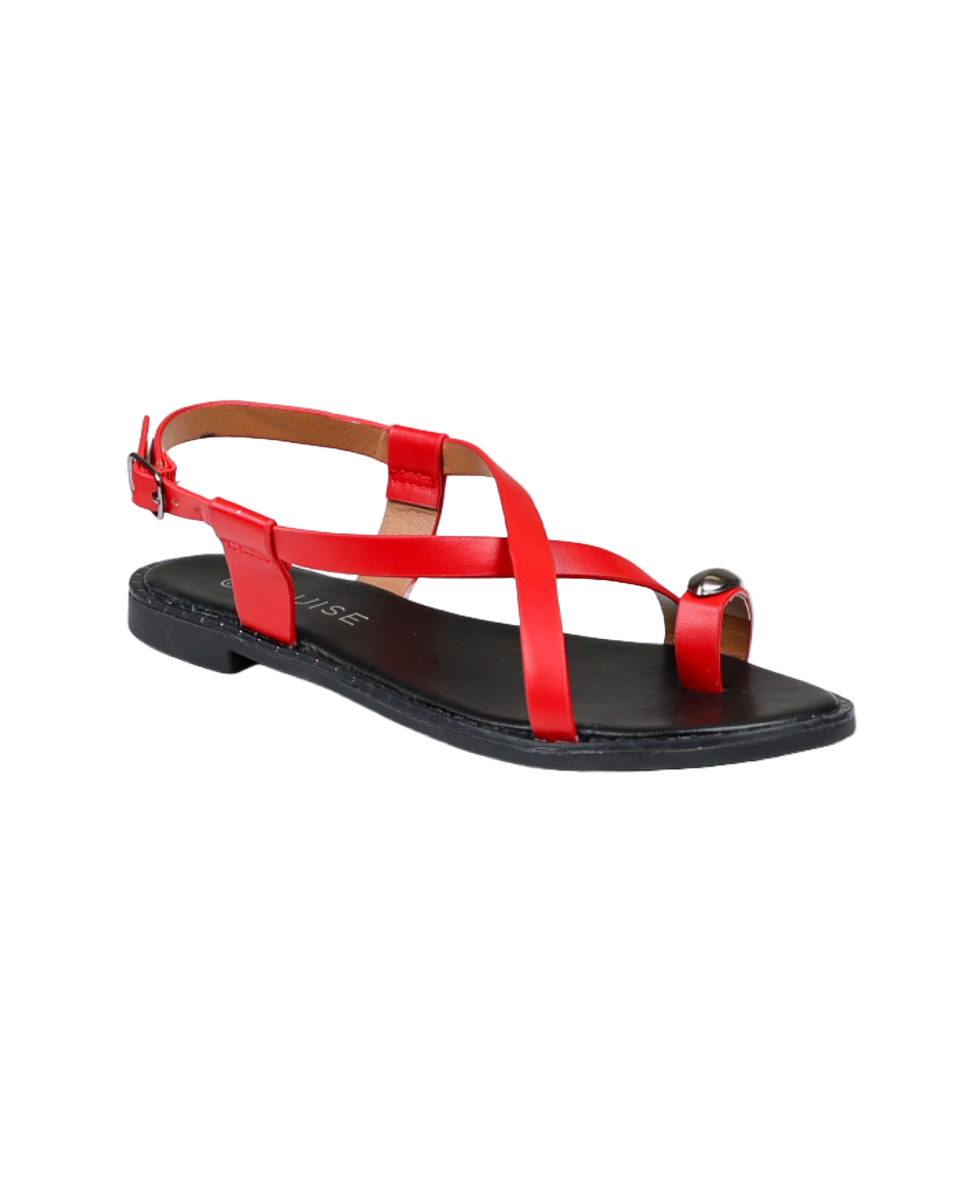 Red Ankle Strap Stud Detail Toepost Sandal