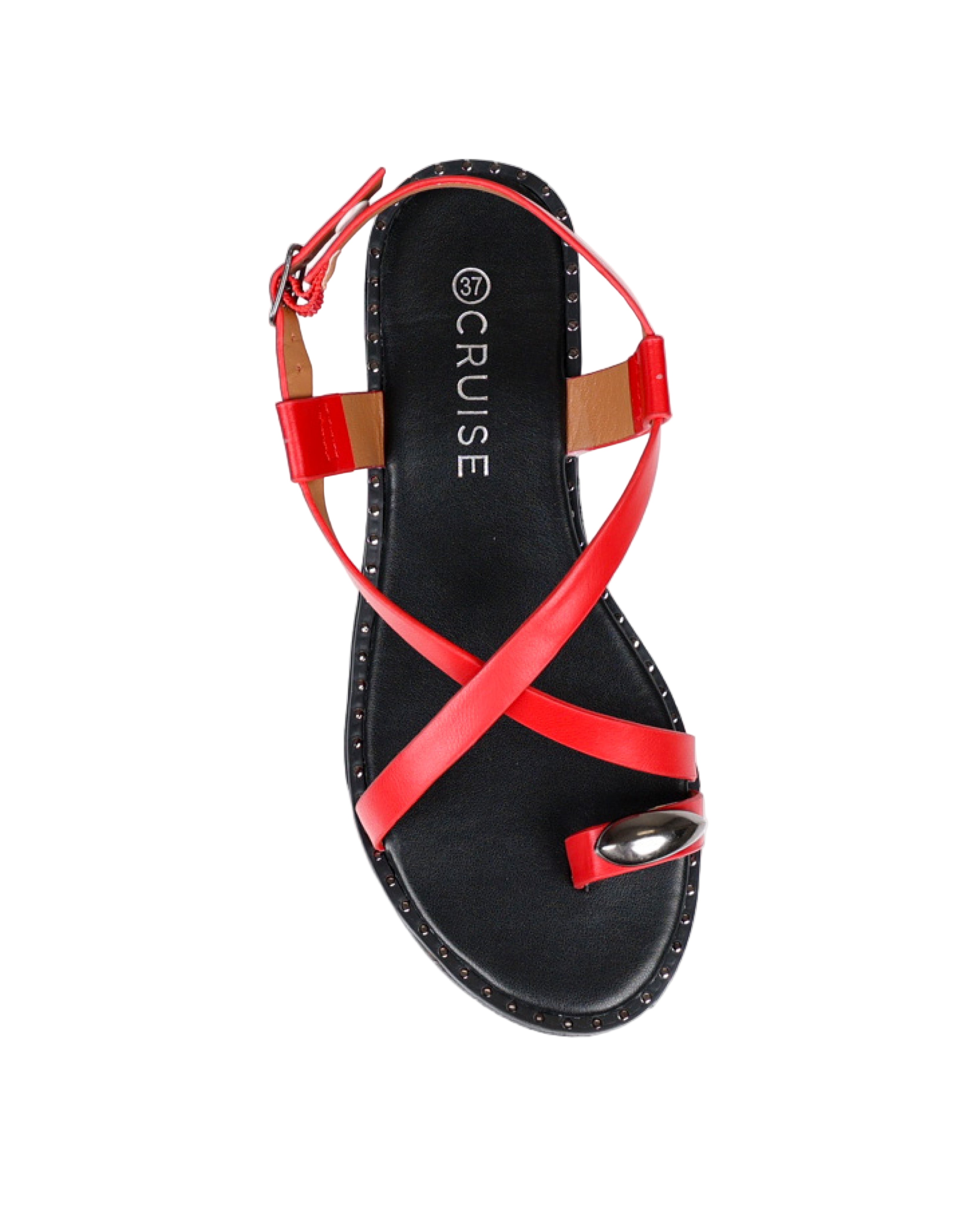 Red Ankle Strap Stud Detail Toepost Sandal