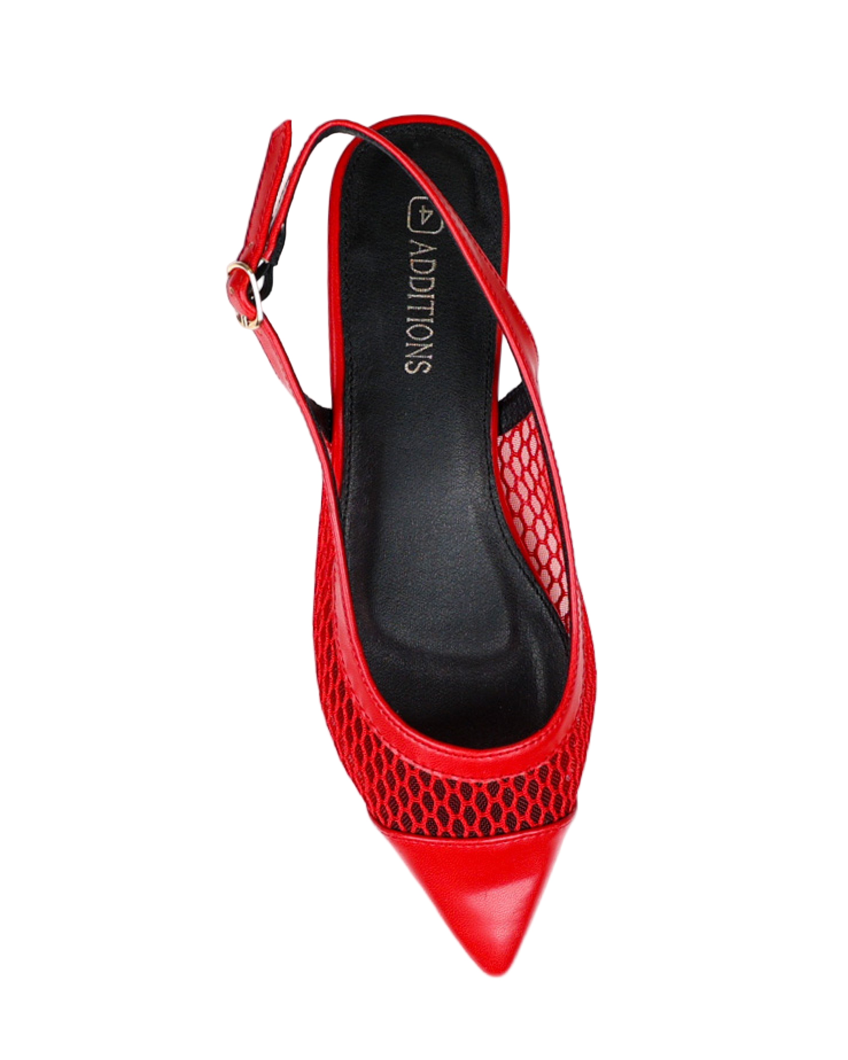 Red Net Toecap Detail Flat Slingback