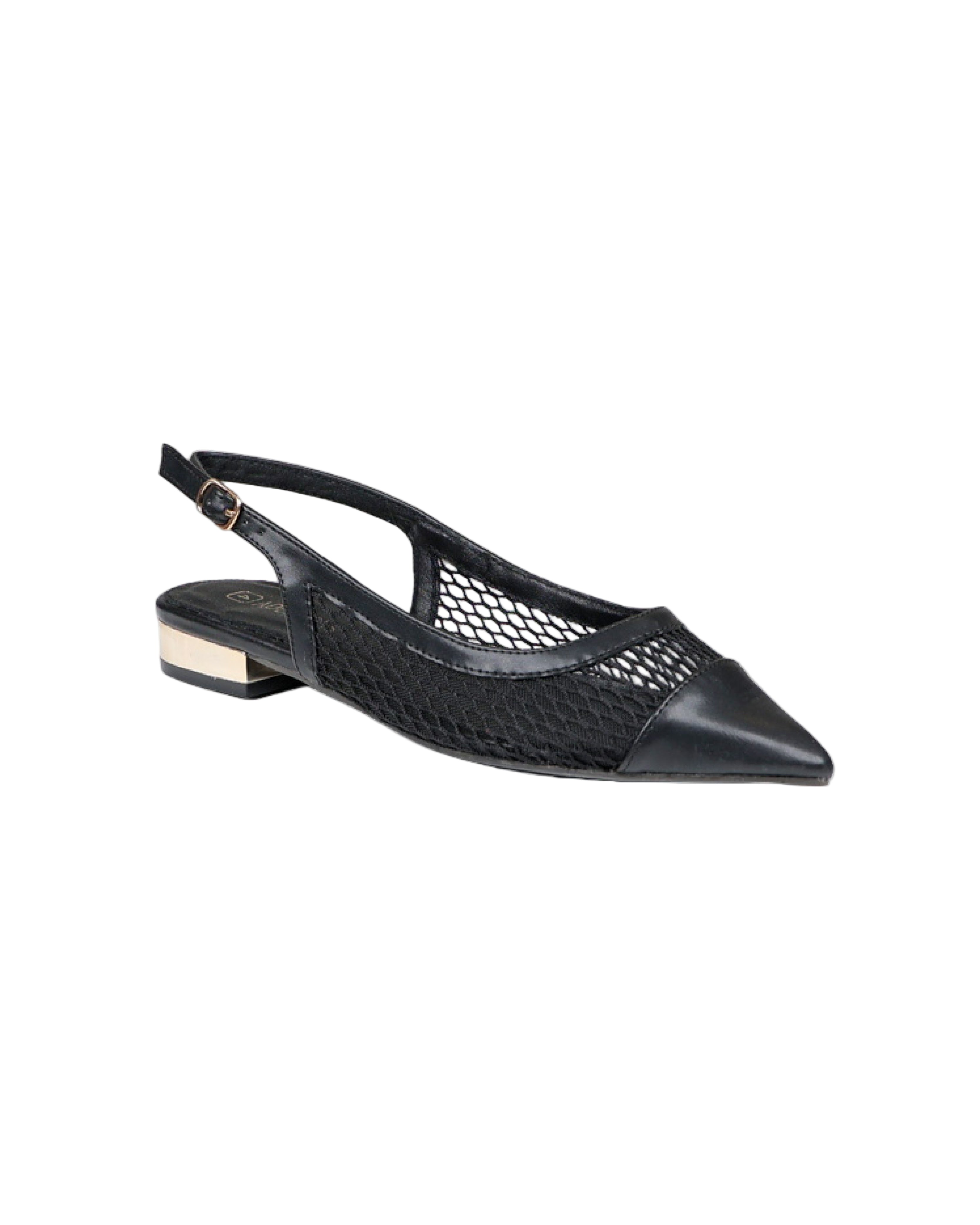 Black Net Toecap Detail Flat Slingback