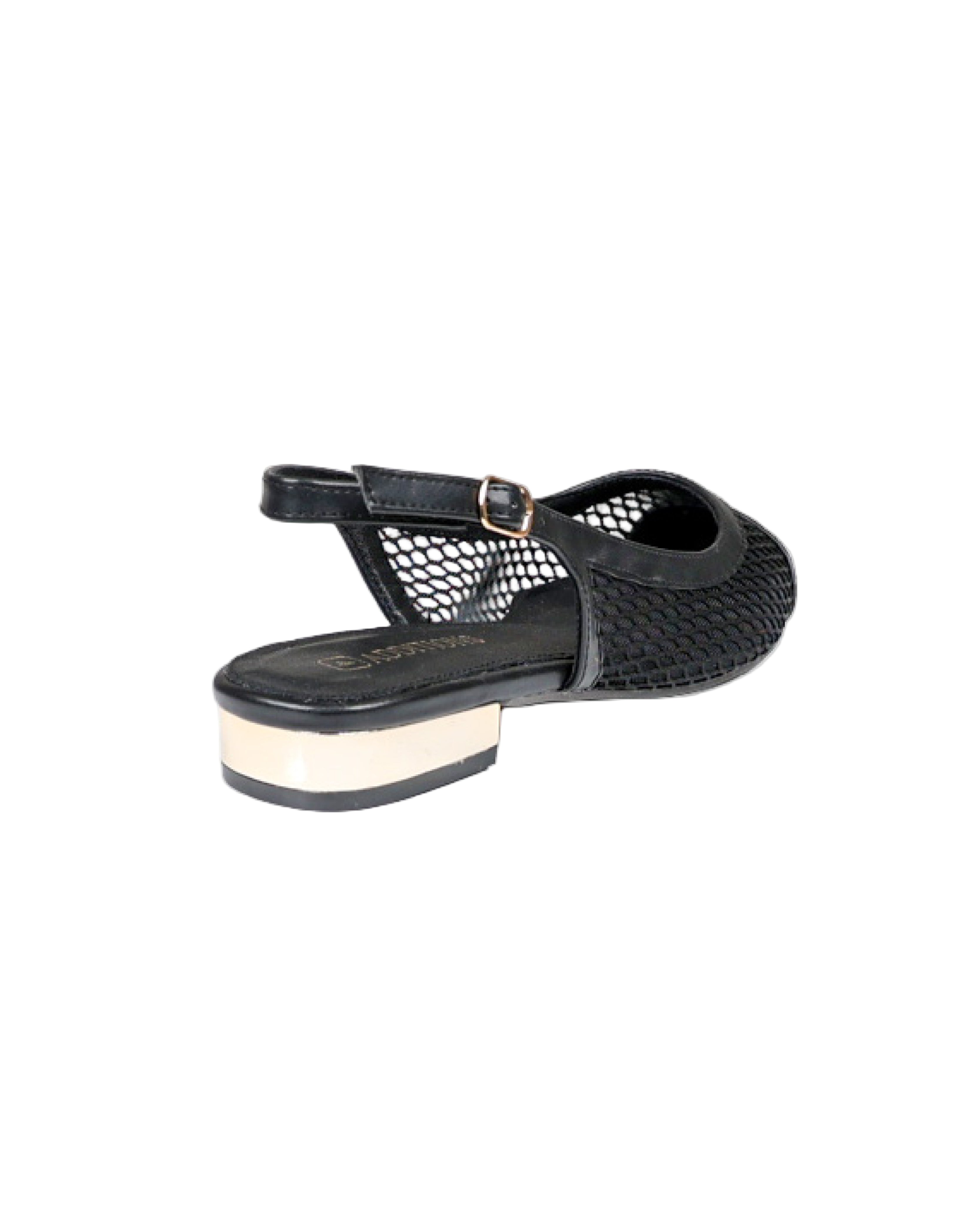 Black Net Toecap Detail Flat Slingback