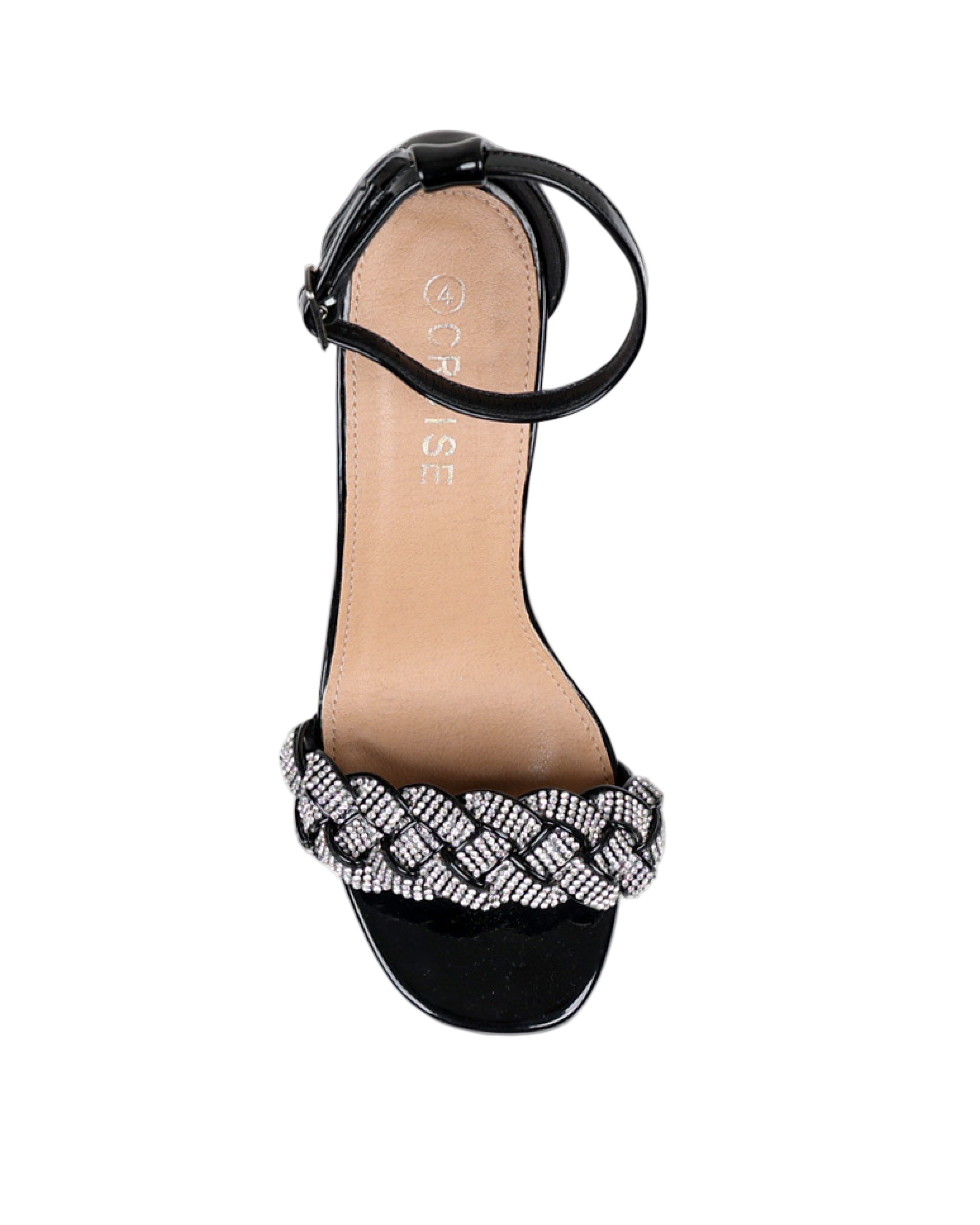 Black Embellished Weave Detail Block Heel