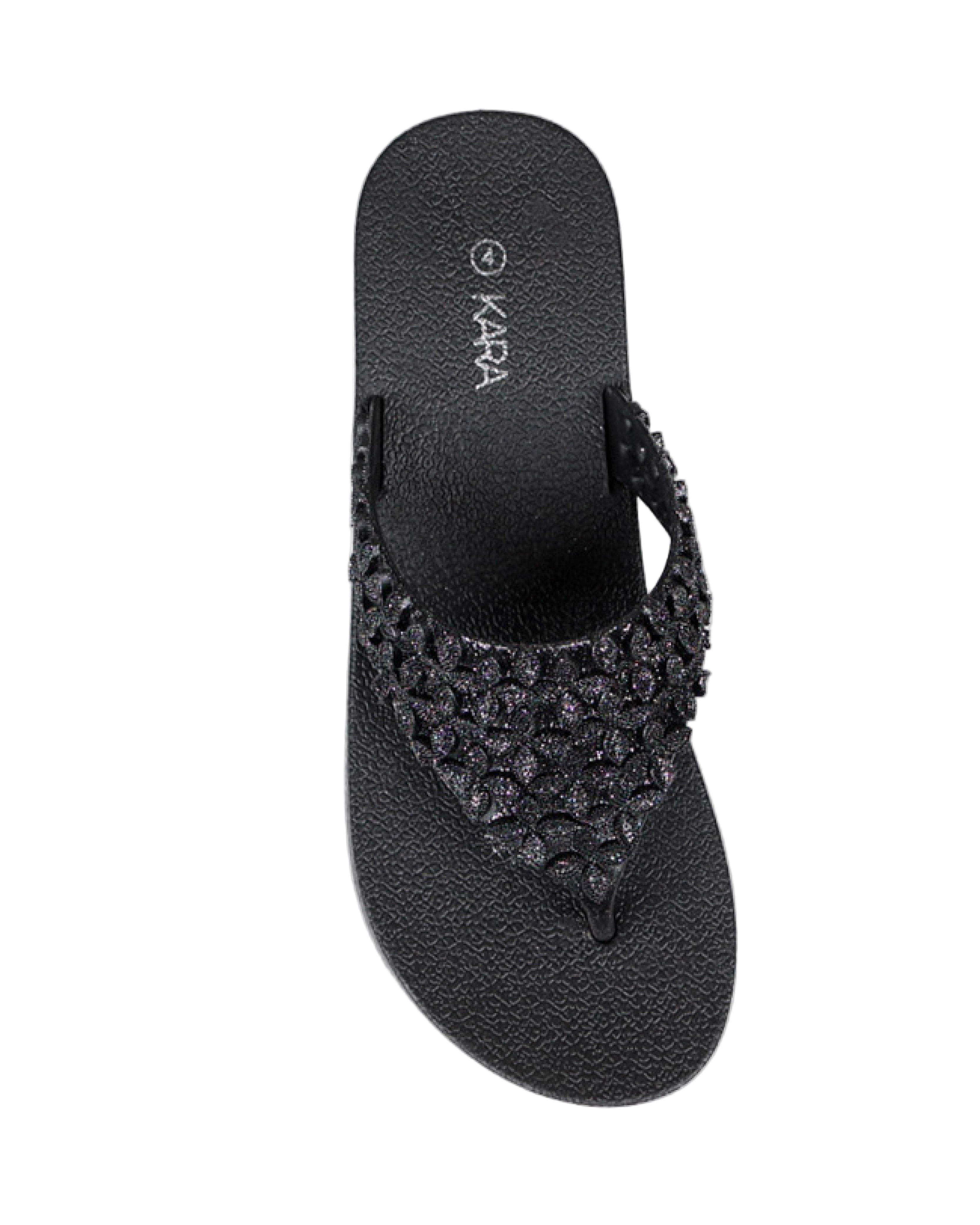 Black Glitter Petal Detail Jelly Wedge Sandal