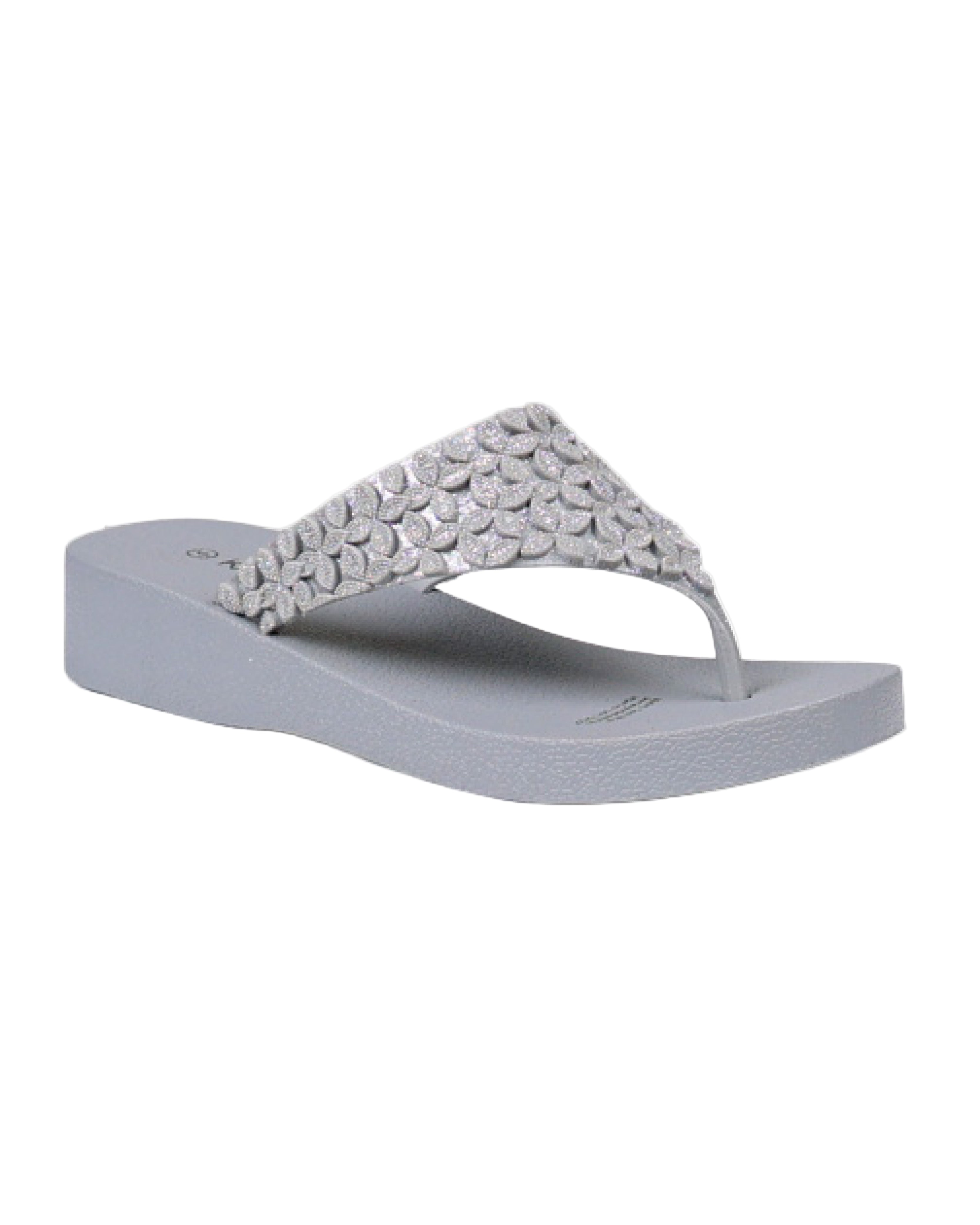 Grey Glitter Petal Detail Jelly Wedge Sandal