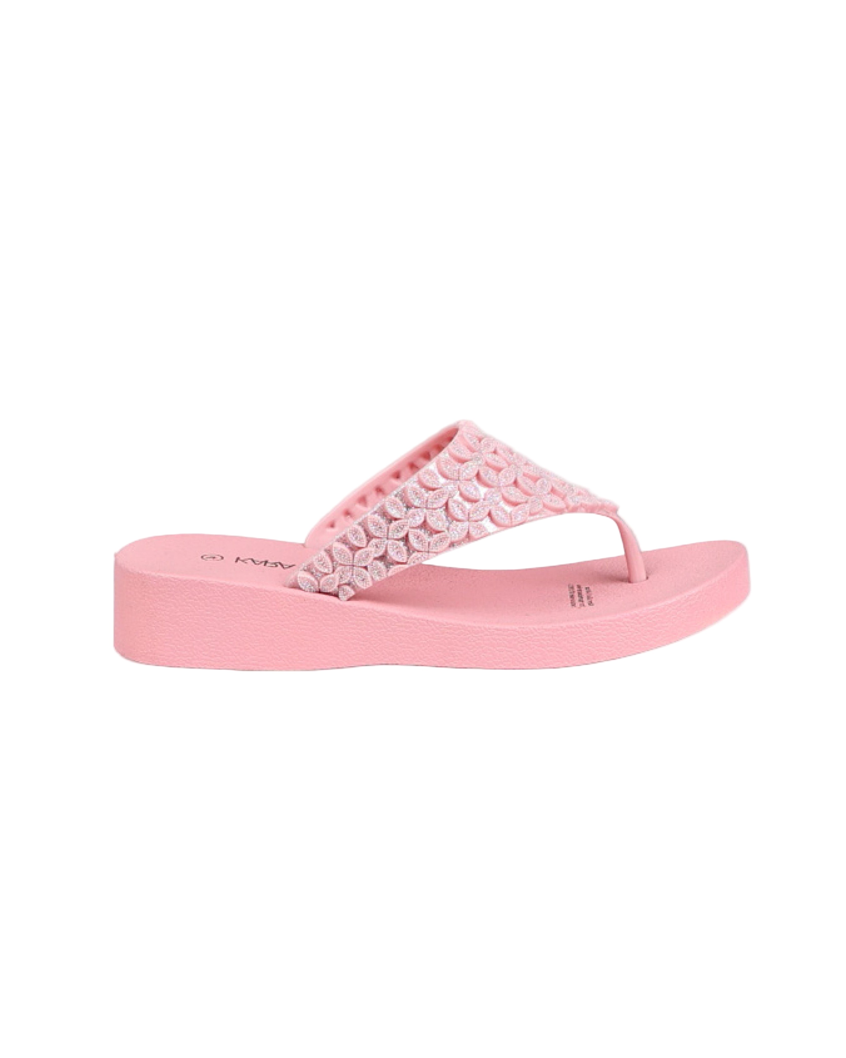 Pink Glitter Petal Detail Jelly Wedge Sandal
