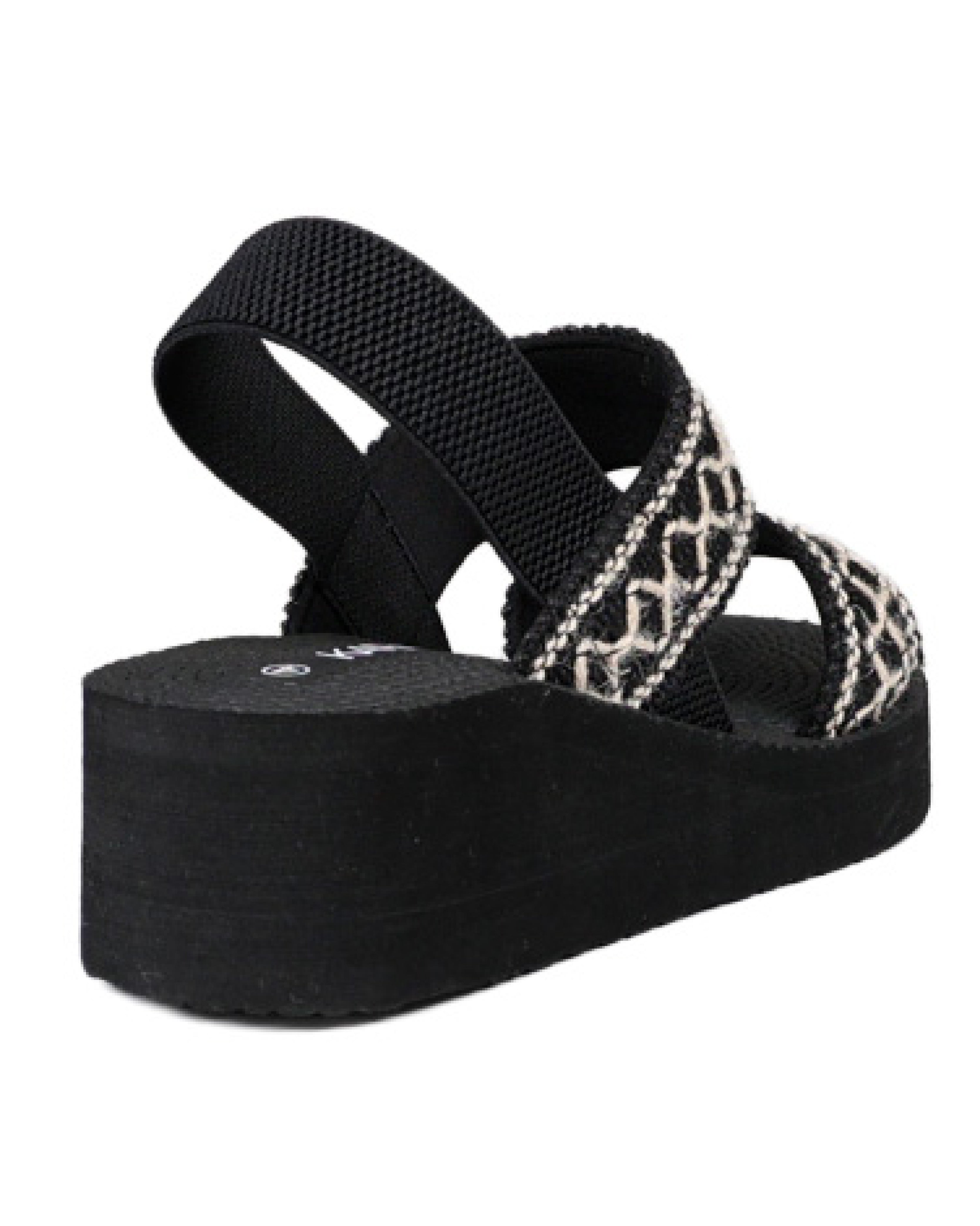 Black Double Band Elastic Detail EVA Wedge Sandal