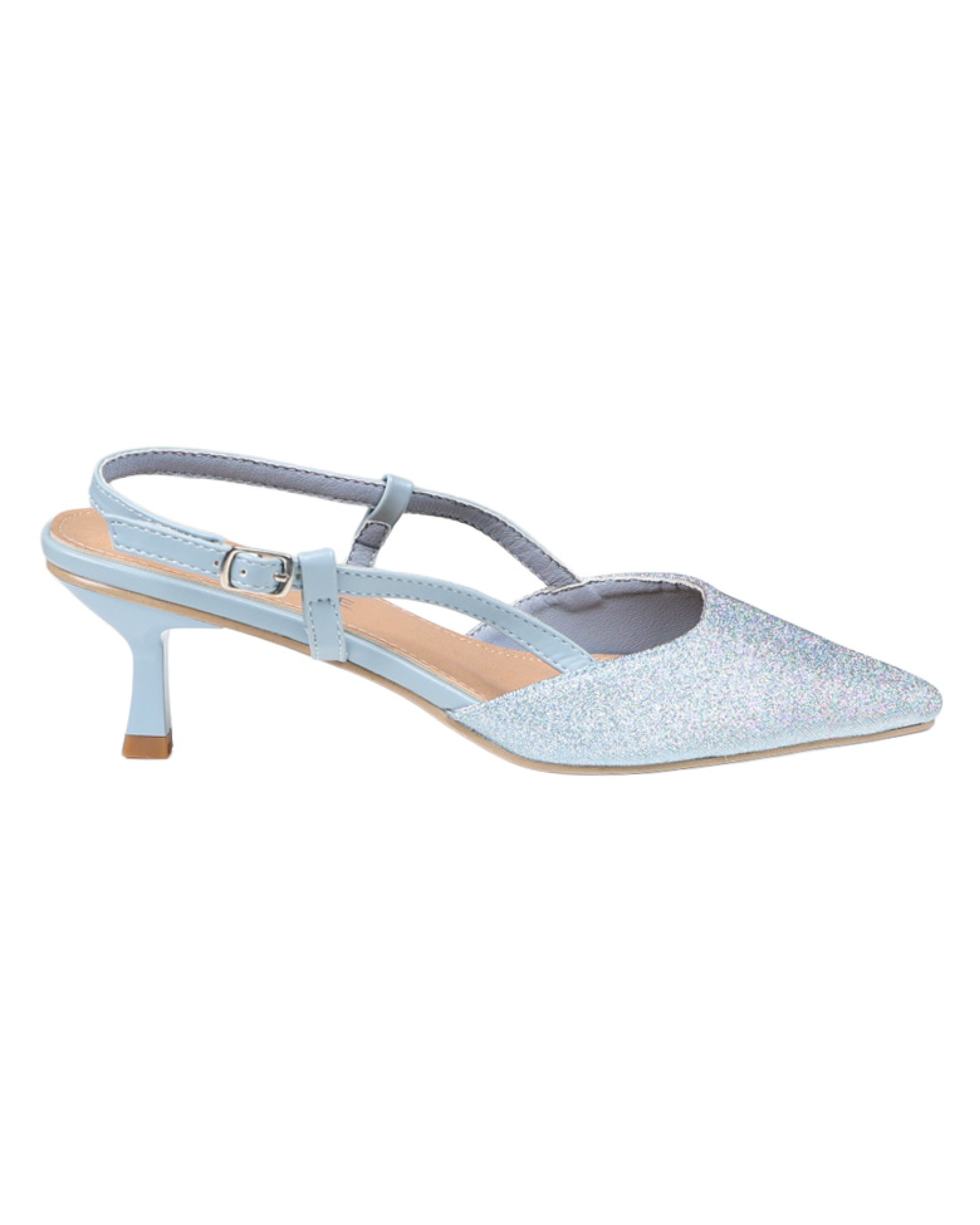 Blue Shimmer Slingback Kitten Heel
