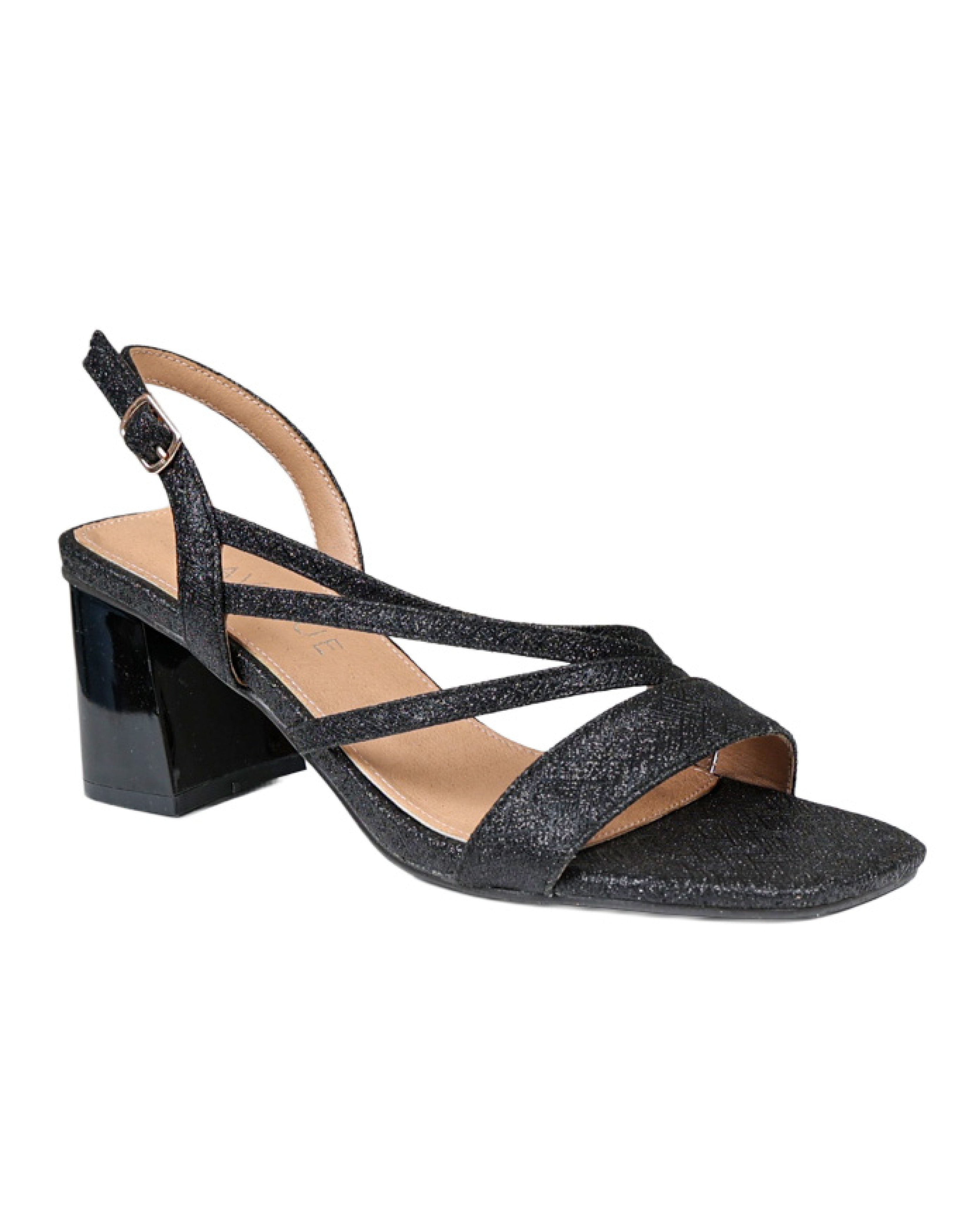 Black Shimmer Multi Strap Block Heel