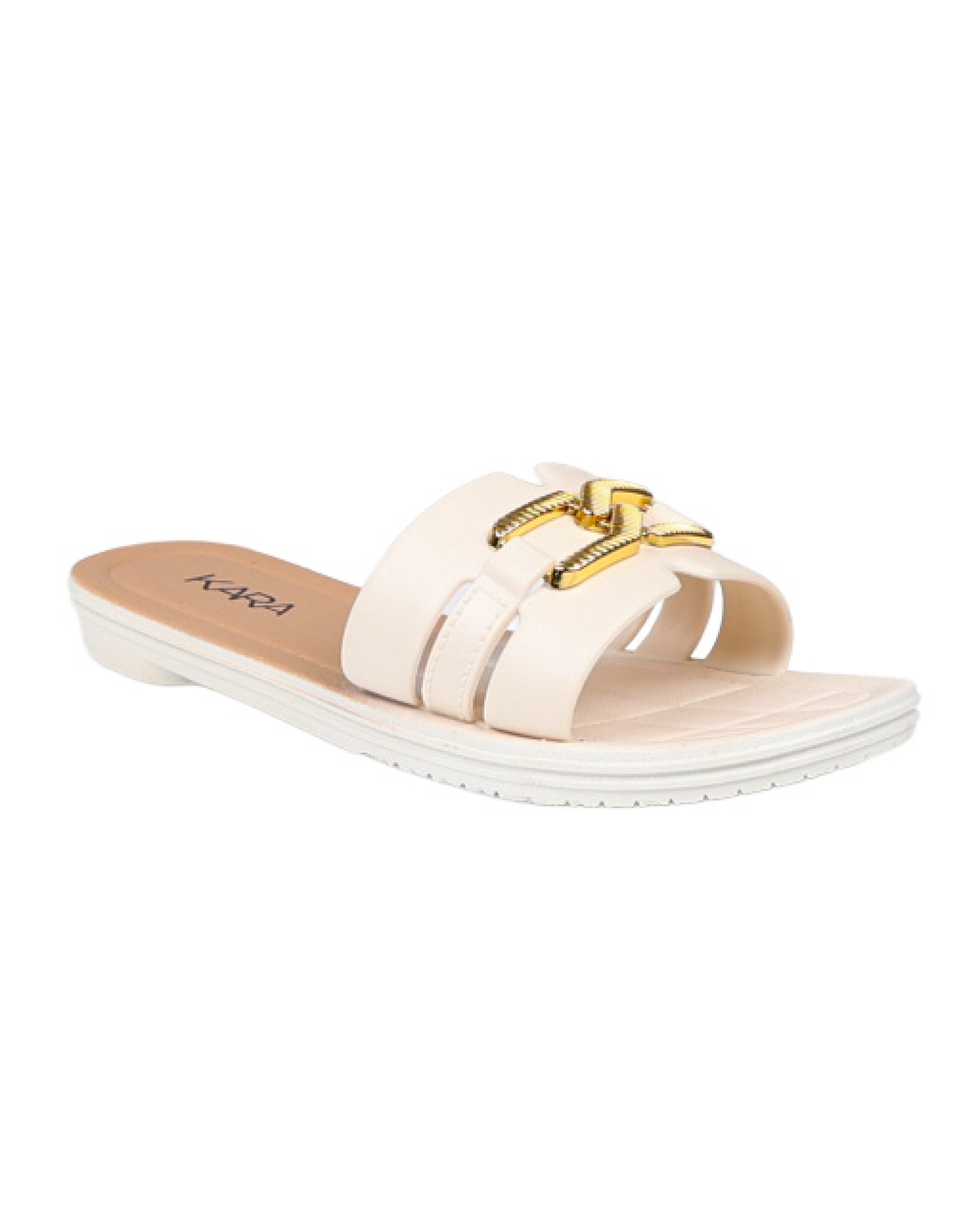 Beige Buckle Detail Resort Mule