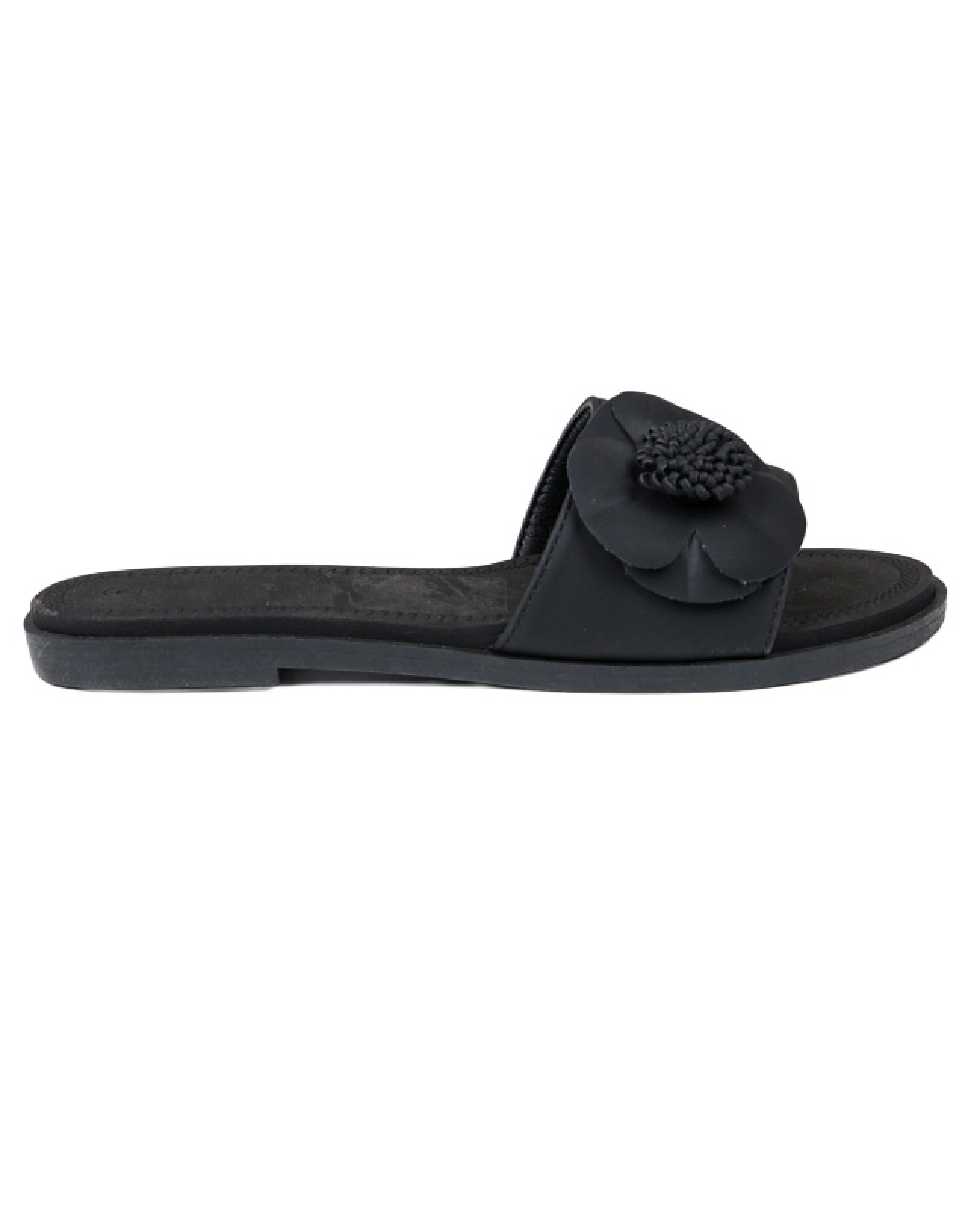 Black Flower Detail Flat Sandal