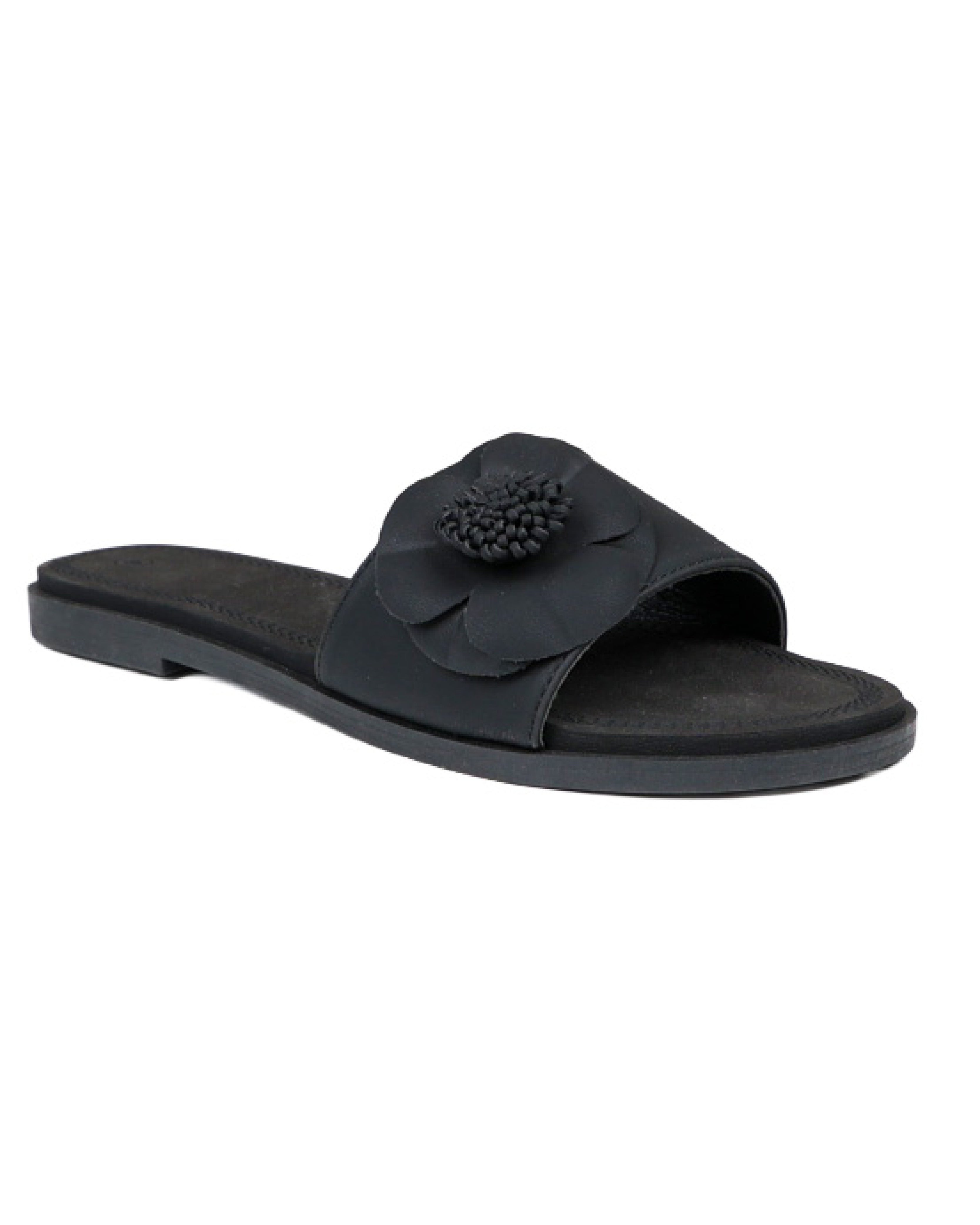 Black Flower Detail Flat Sandal