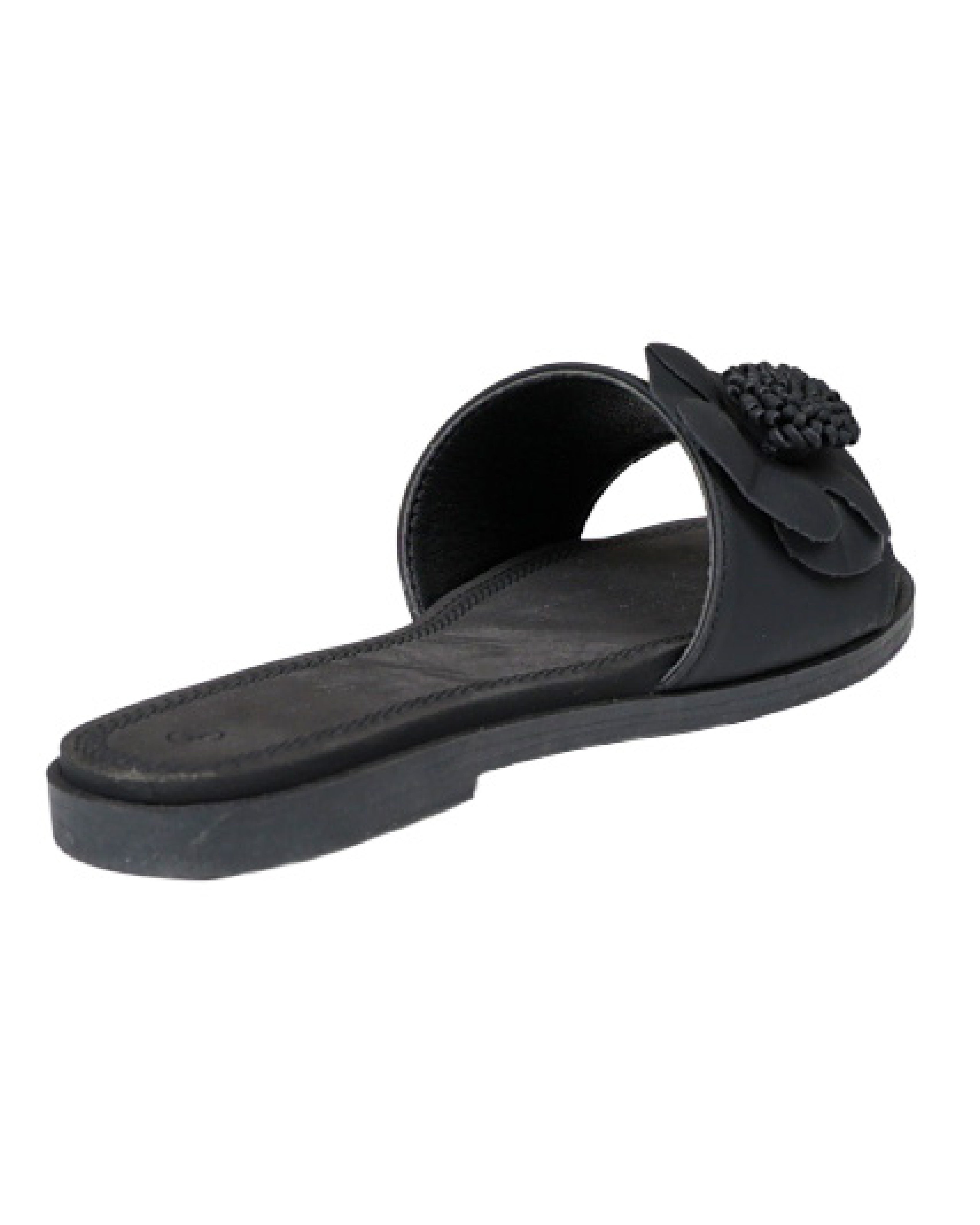 Black Flower Detail Flat Sandal