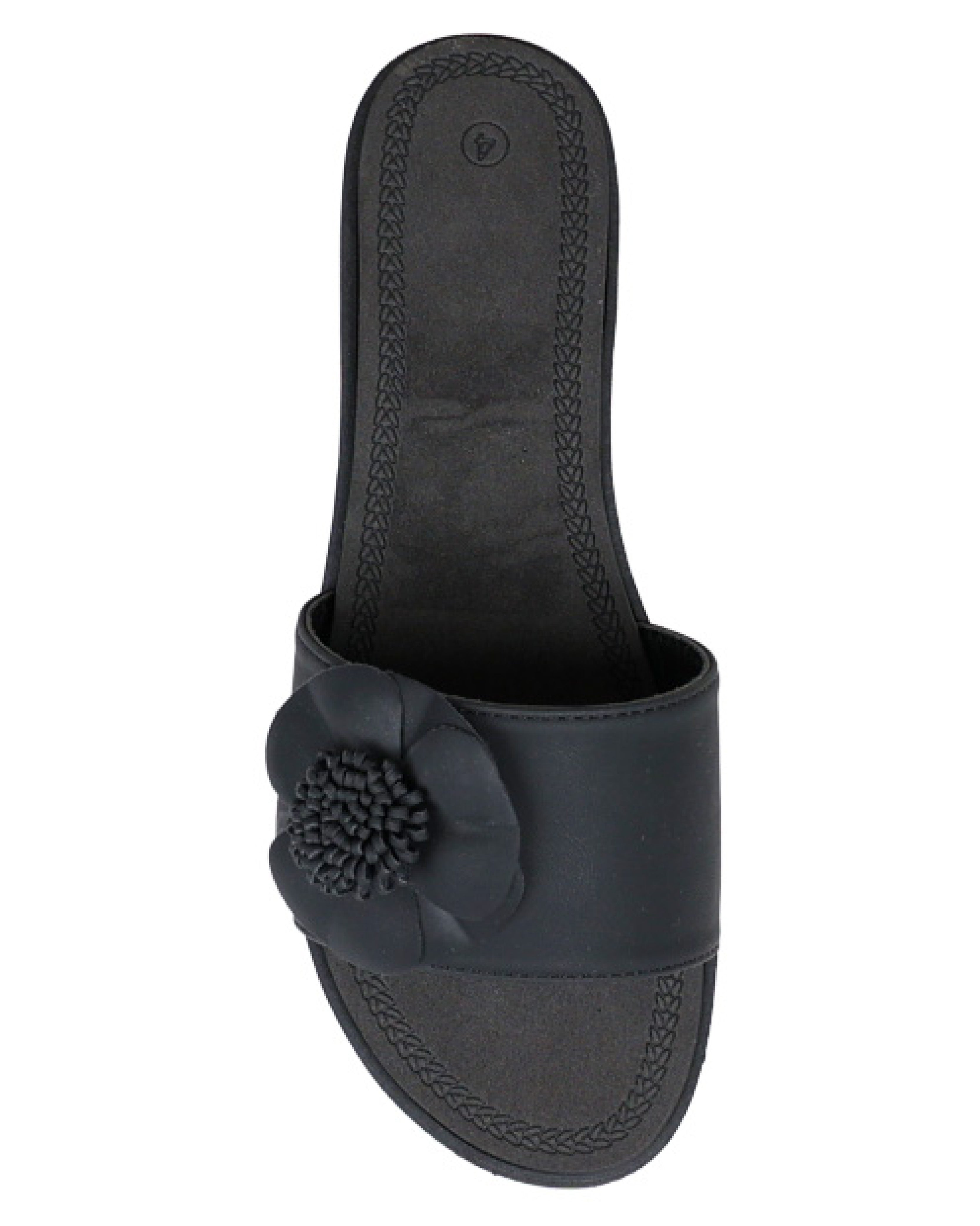 Black Flower Detail Flat Sandal