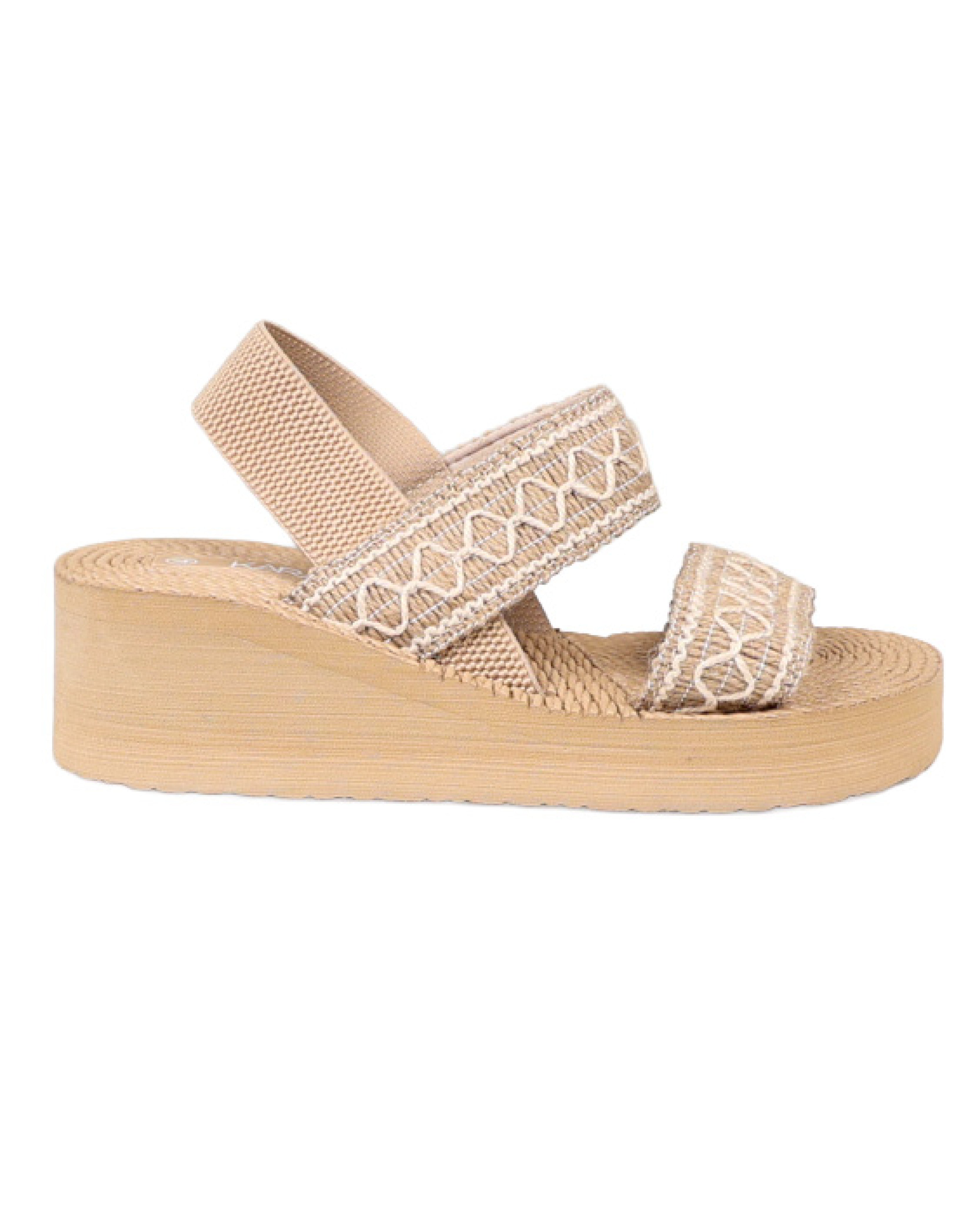 Taupe Double Band Elastic Detail EVA Wedge Sandal