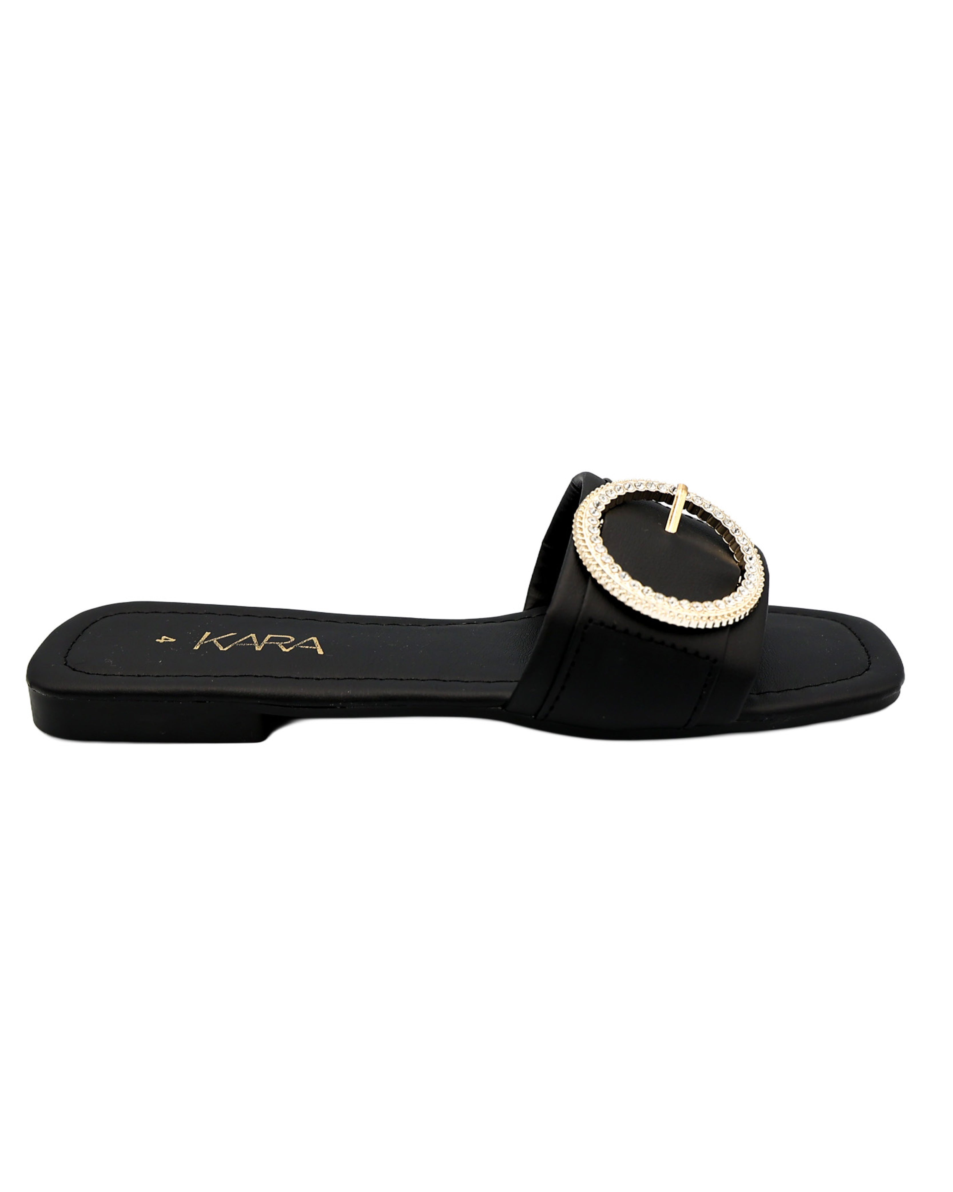 Black Circle Embellished Band Sandal