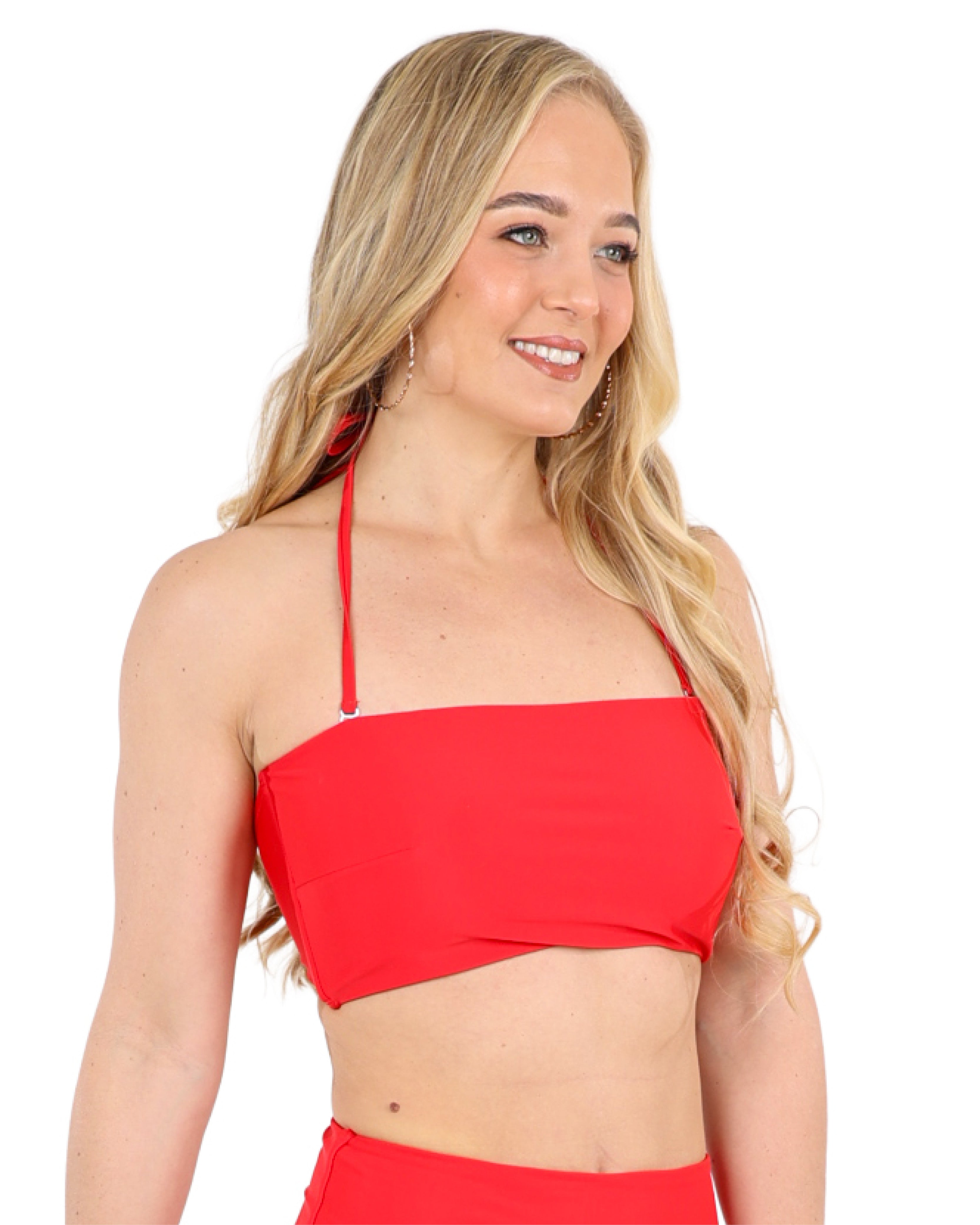 Bandeau Back Tie Red Bikini Top