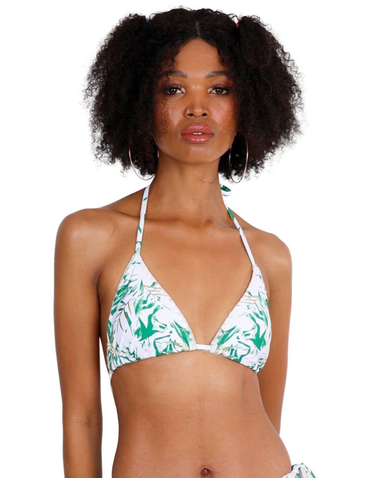 Tropical Foil Accent Triangle Bikini Top