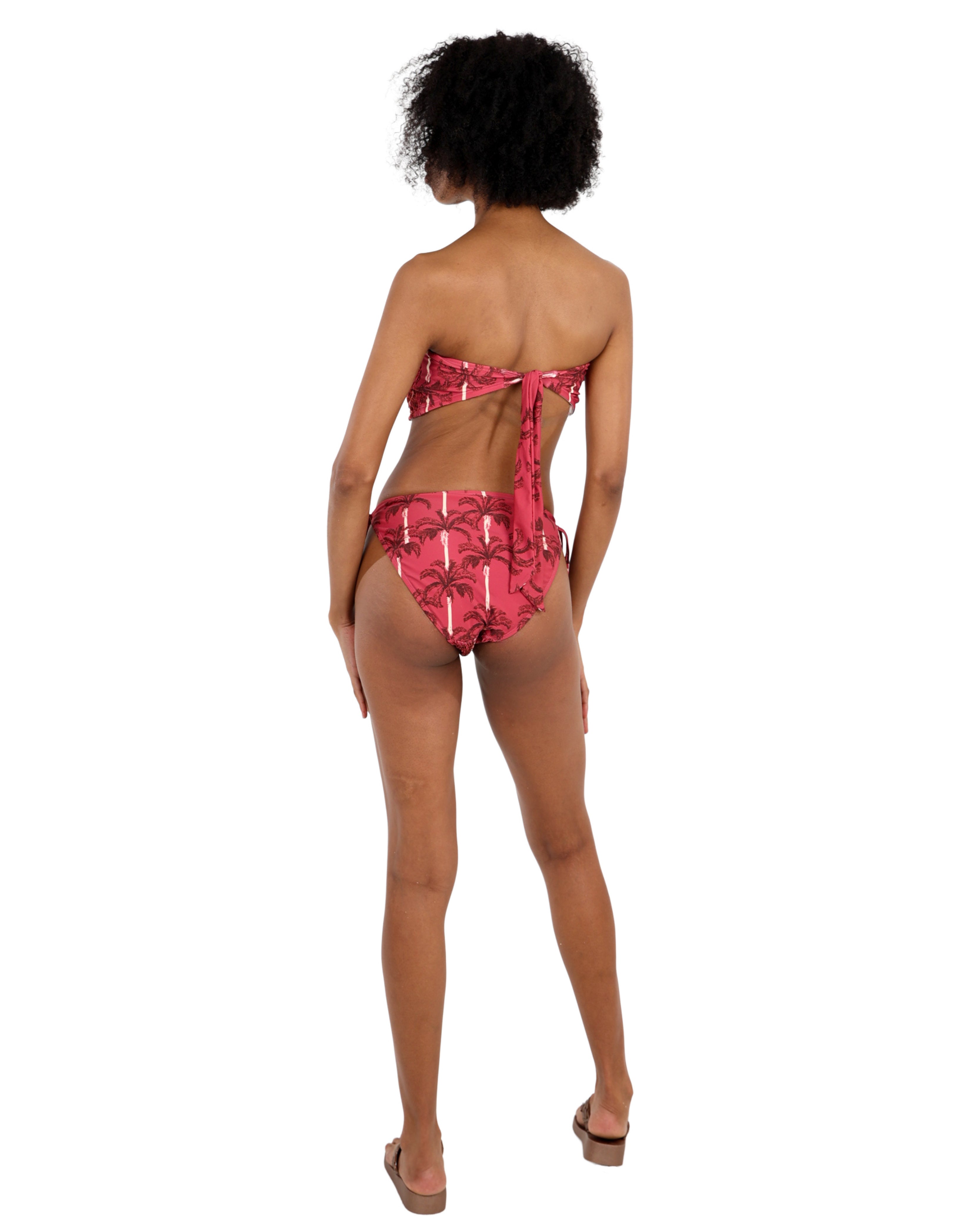 Pink Palm Print Shirred Bikini Bottom