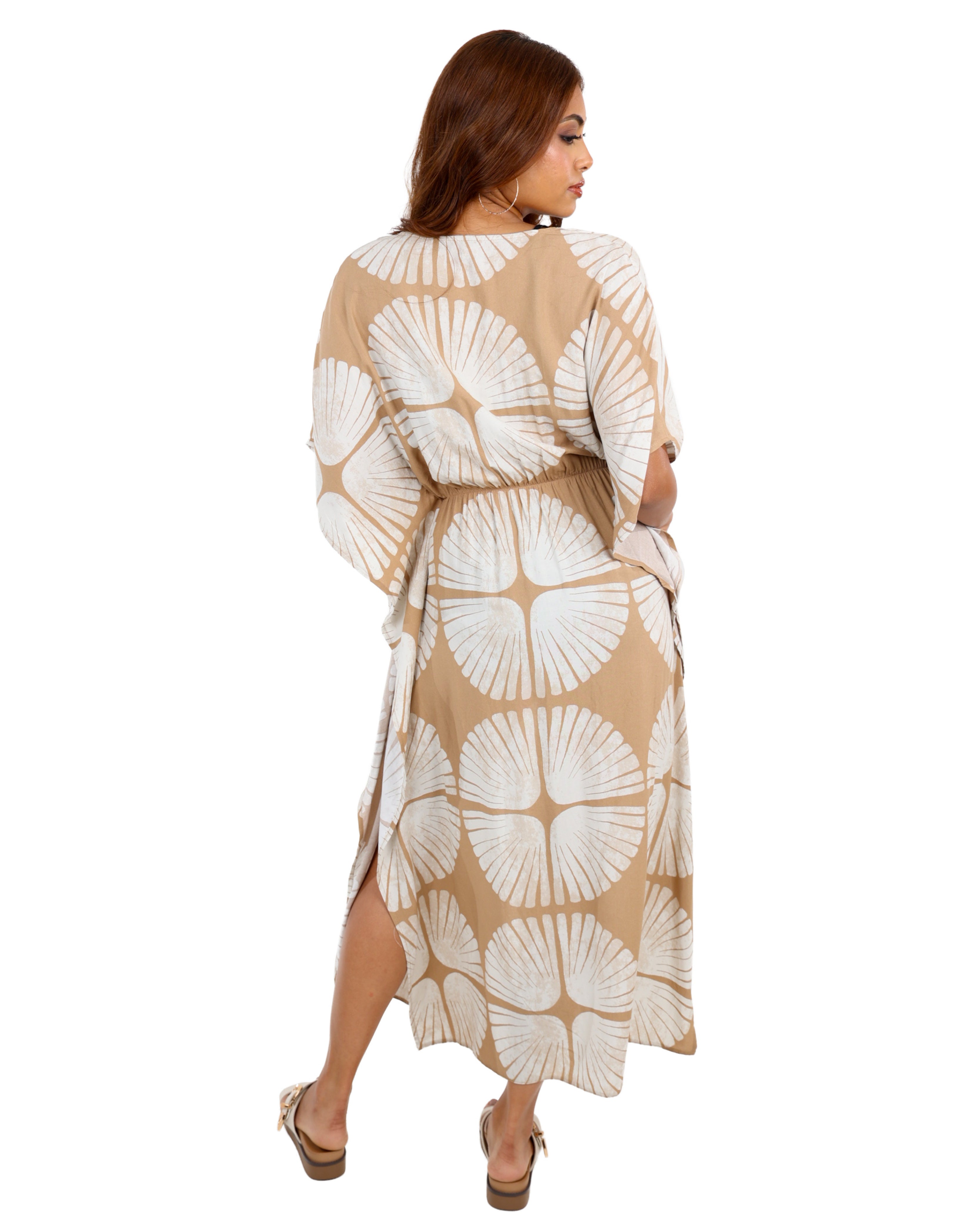 Nude & White Stamp Print Kaftan