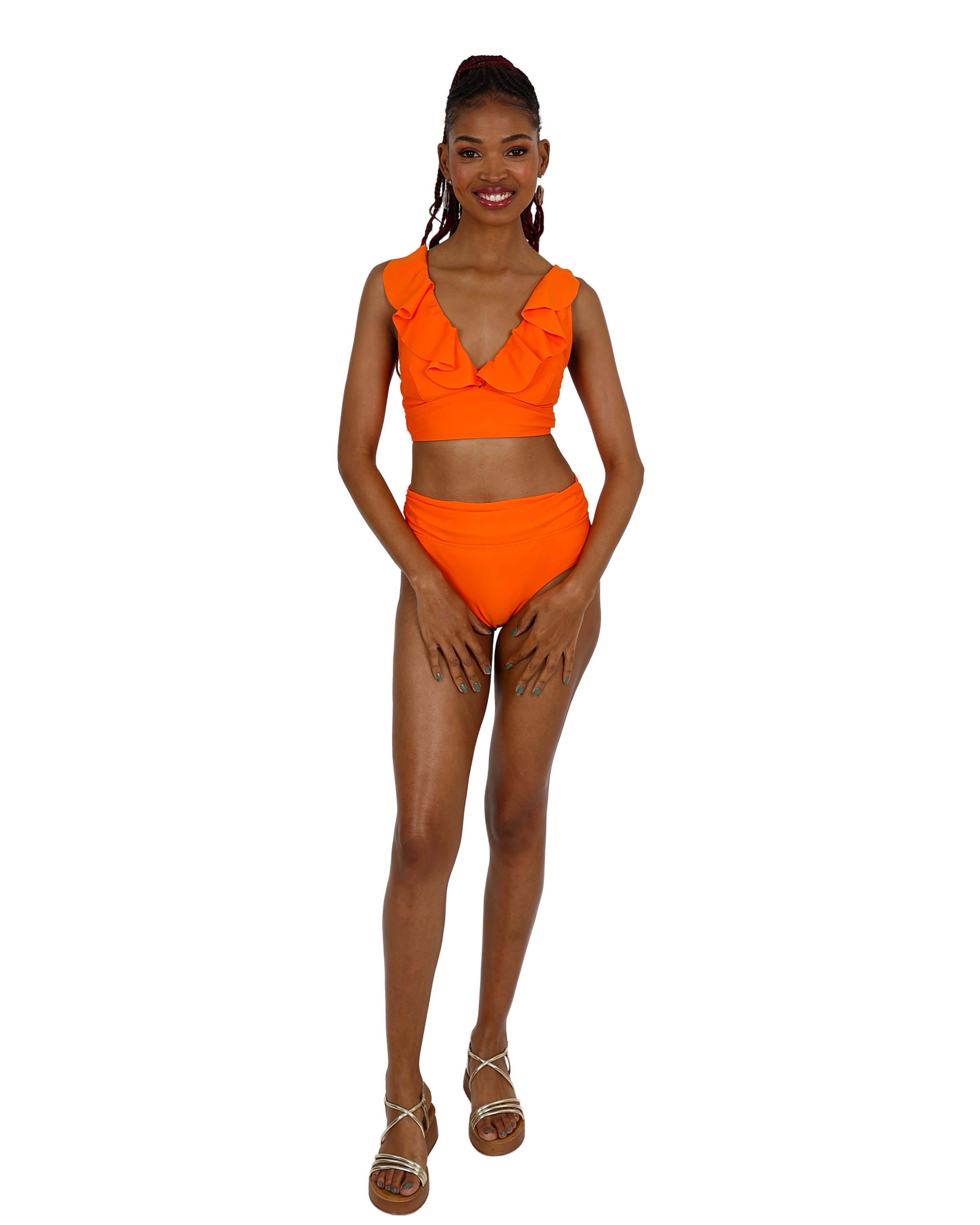 Orange Ruffle Bikini Top