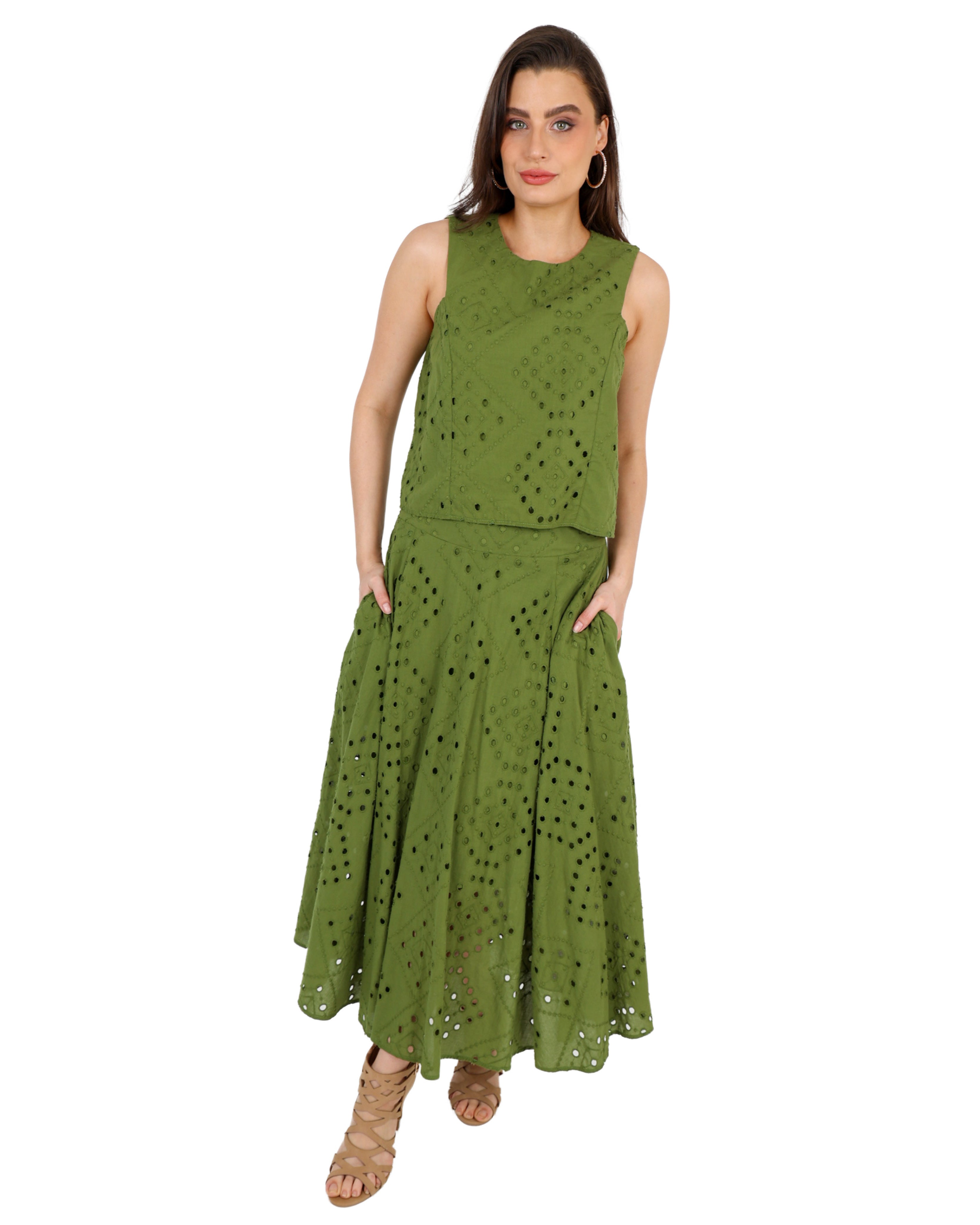 Flared Anglaise Maxi Skirt