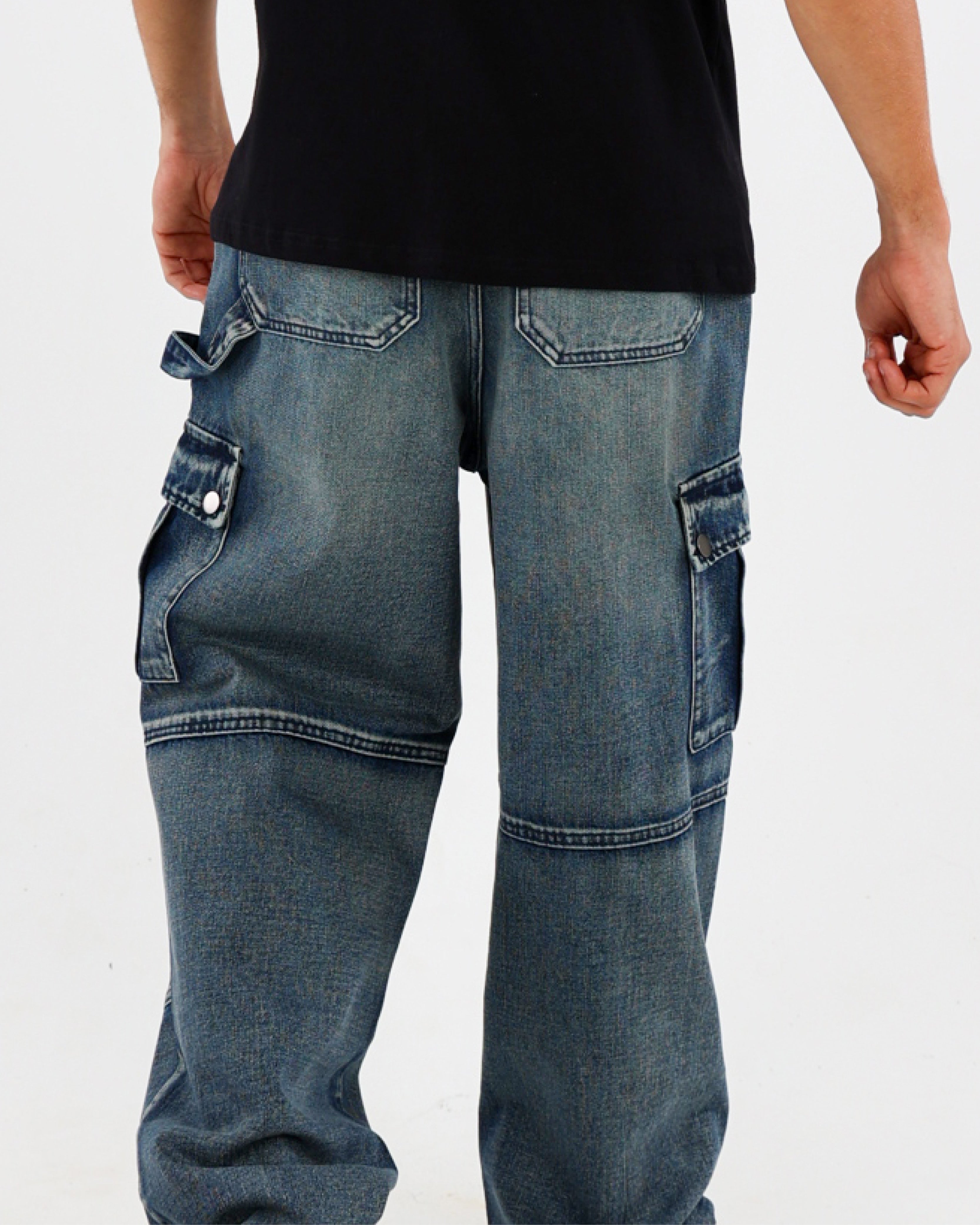 Acid Wash Loose Fit Cargo Jeans