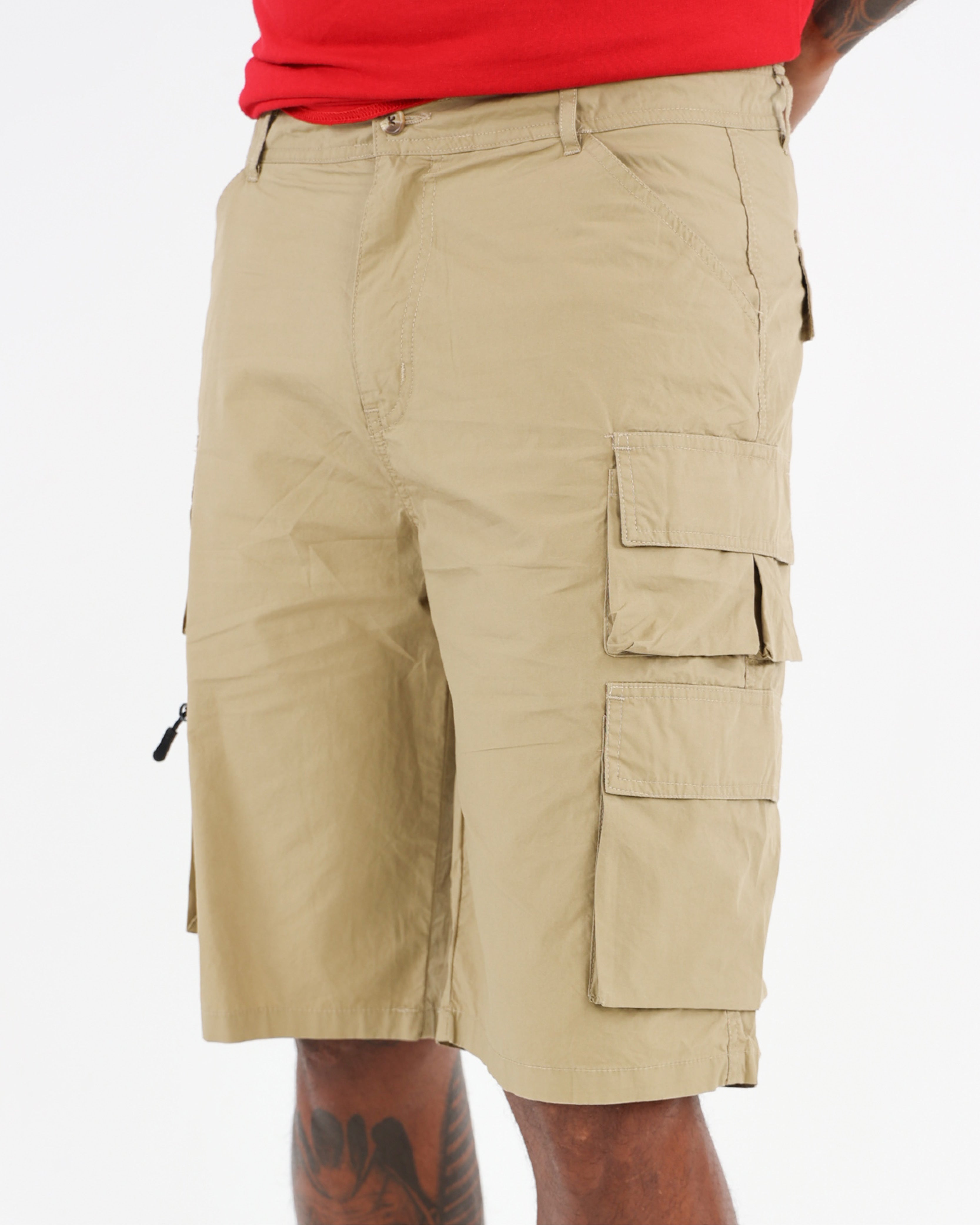 Khaki Poplin Cargo Shorts