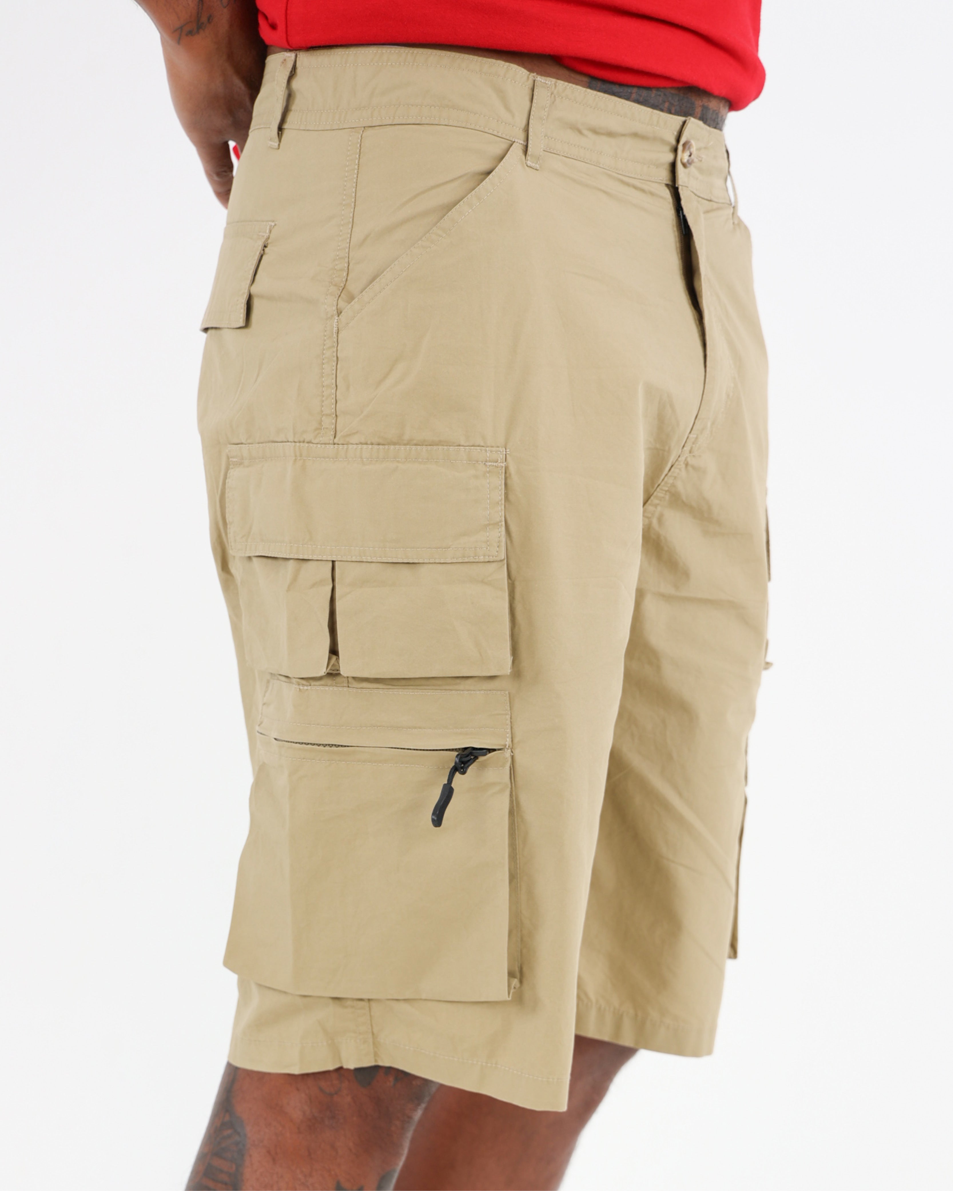 Khaki Poplin Cargo Shorts
