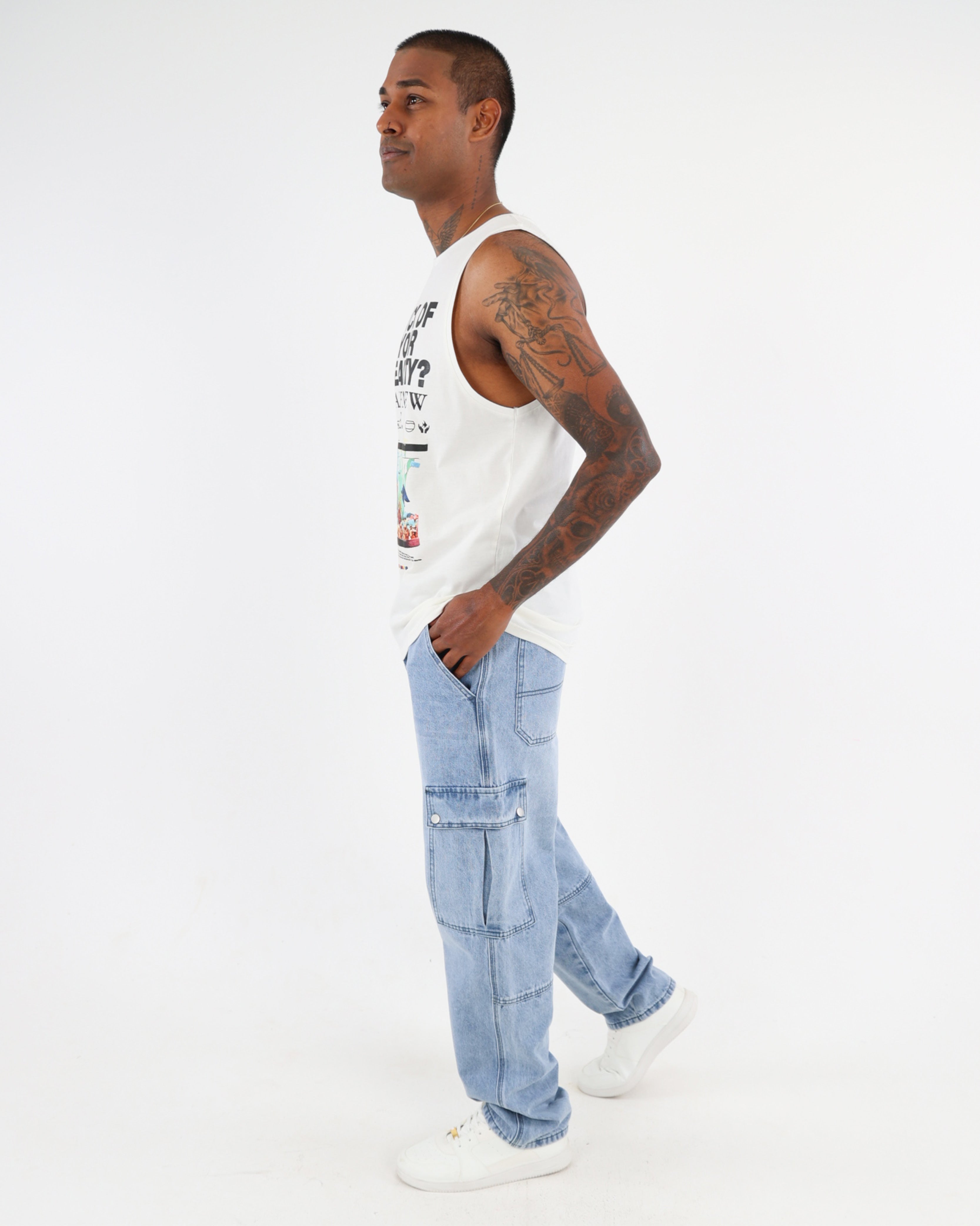 Light Indigo Relaxed Fit Cargo Jeans