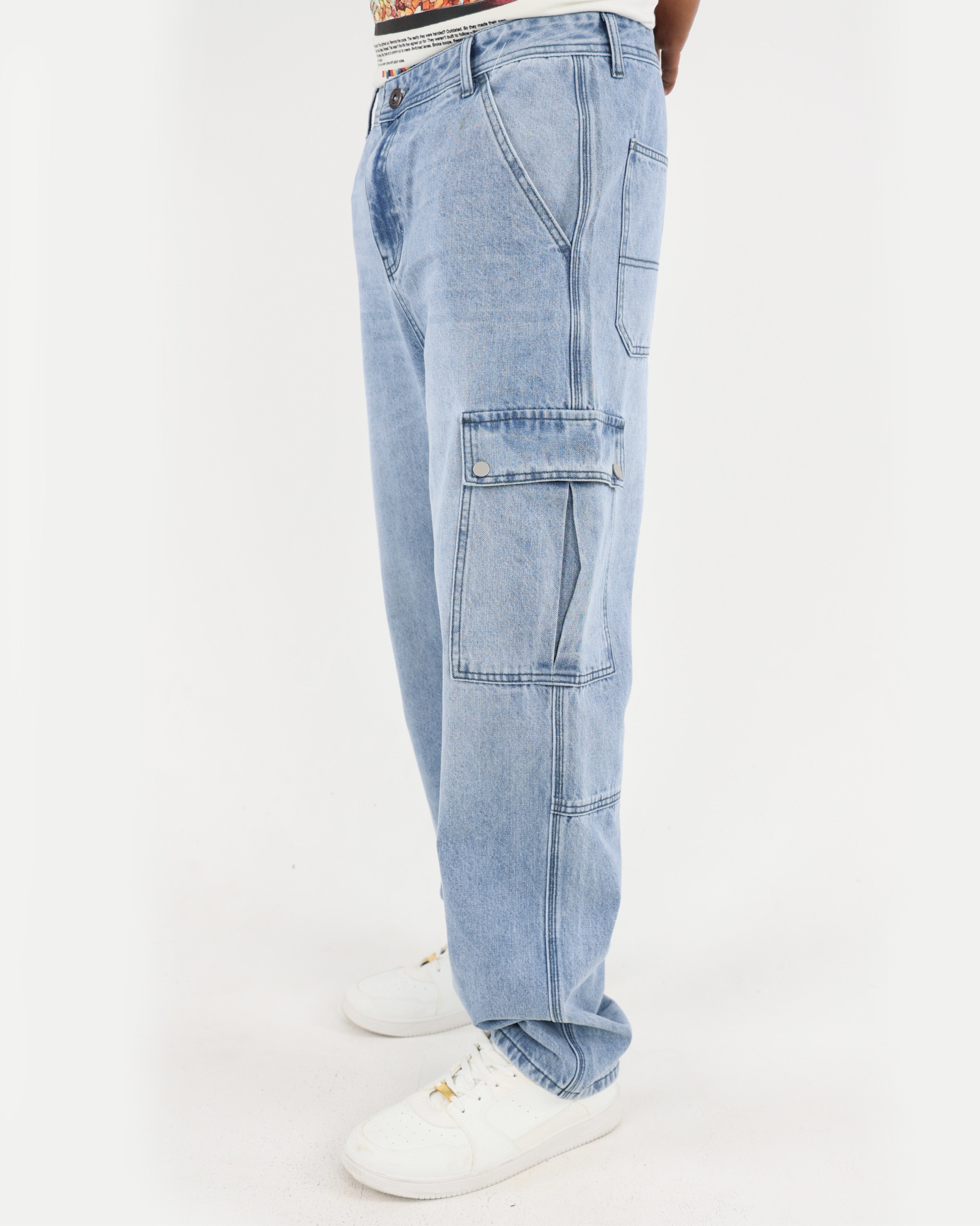 Light Indigo Relaxed Fit Cargo Jeans