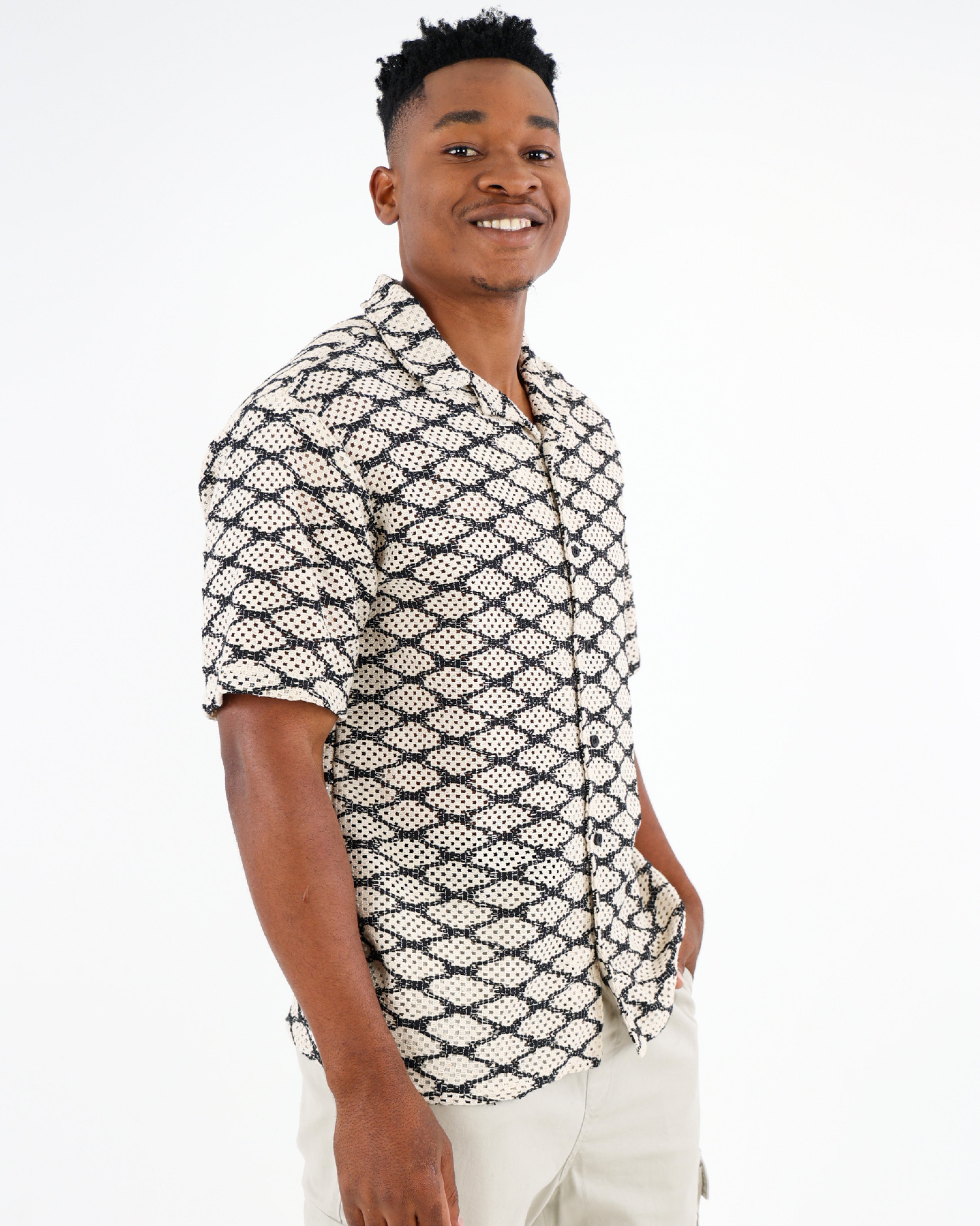 Short Sleeve Crochet Button Up Shirt
