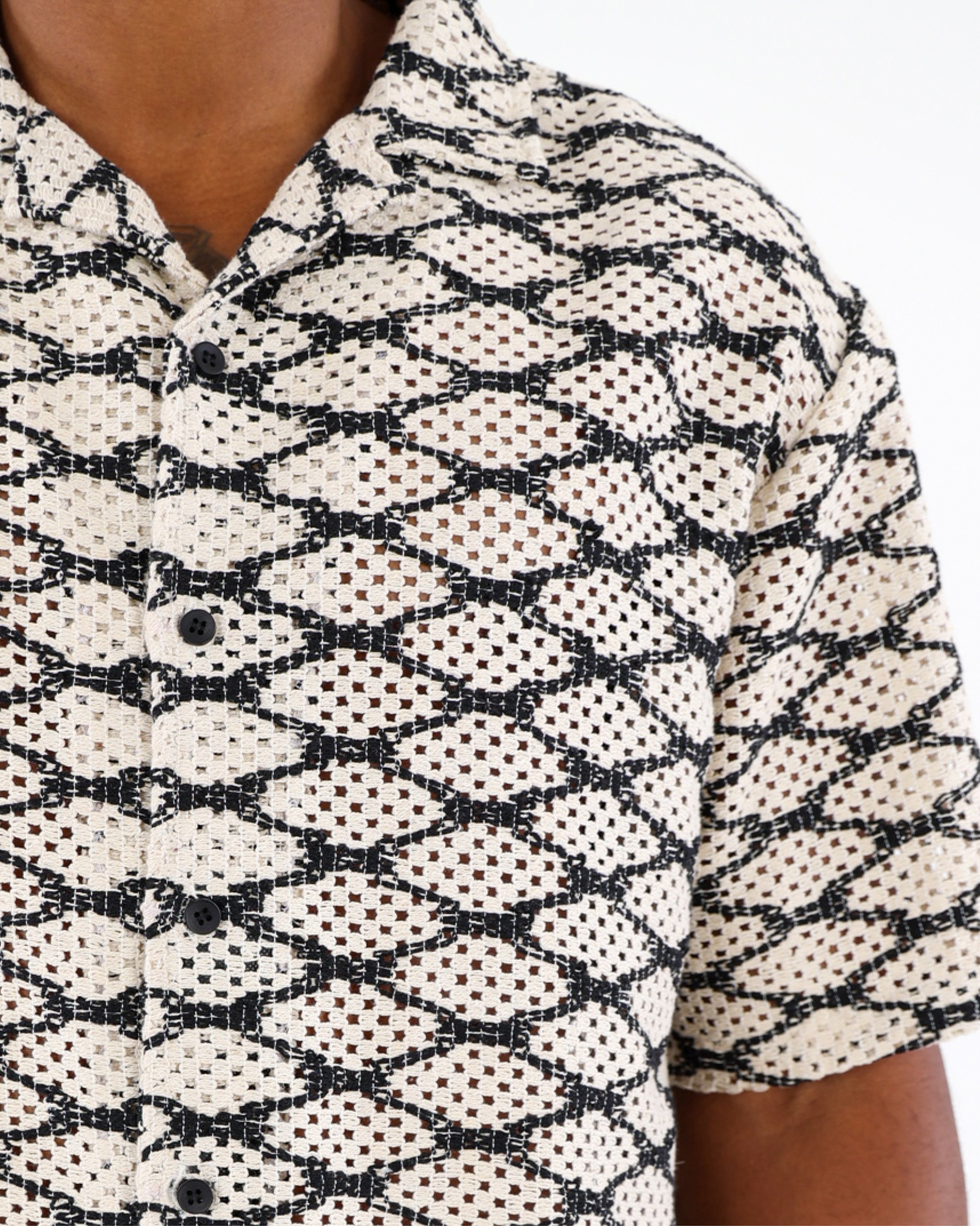 Short Sleeve Crochet Button Up Shirt