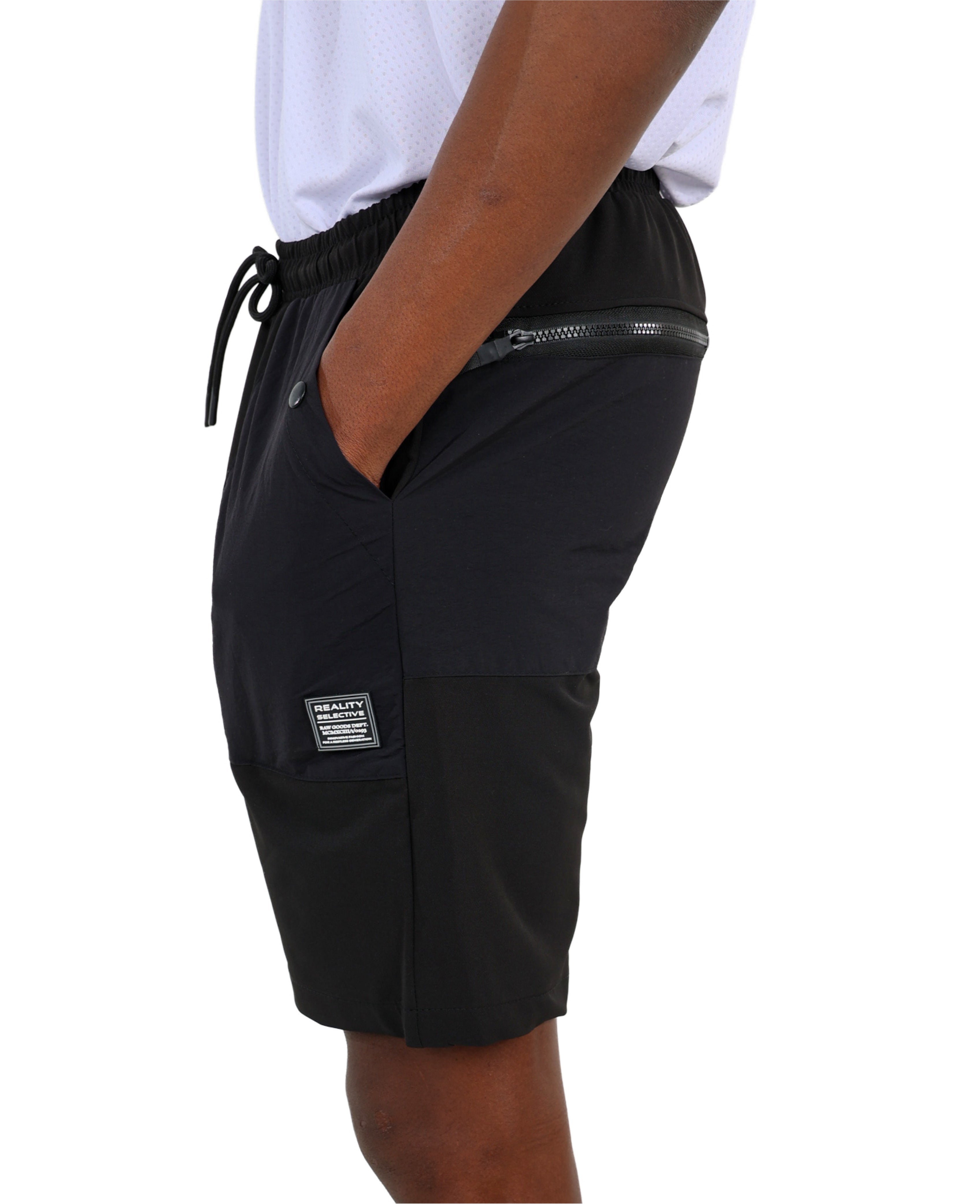 Black Chunky Zip Hiking Shorts