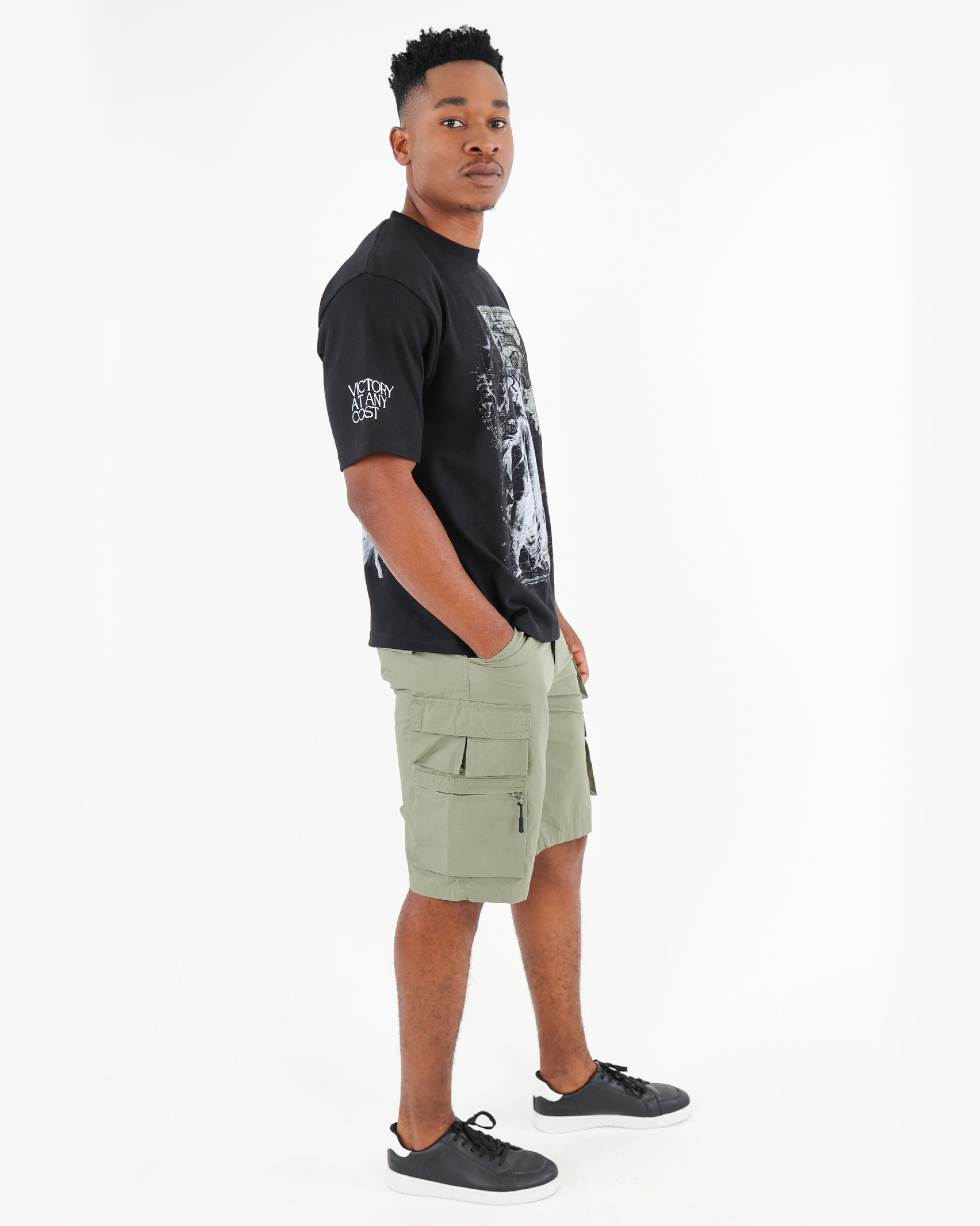 Olive Poplin Cargo Shorts