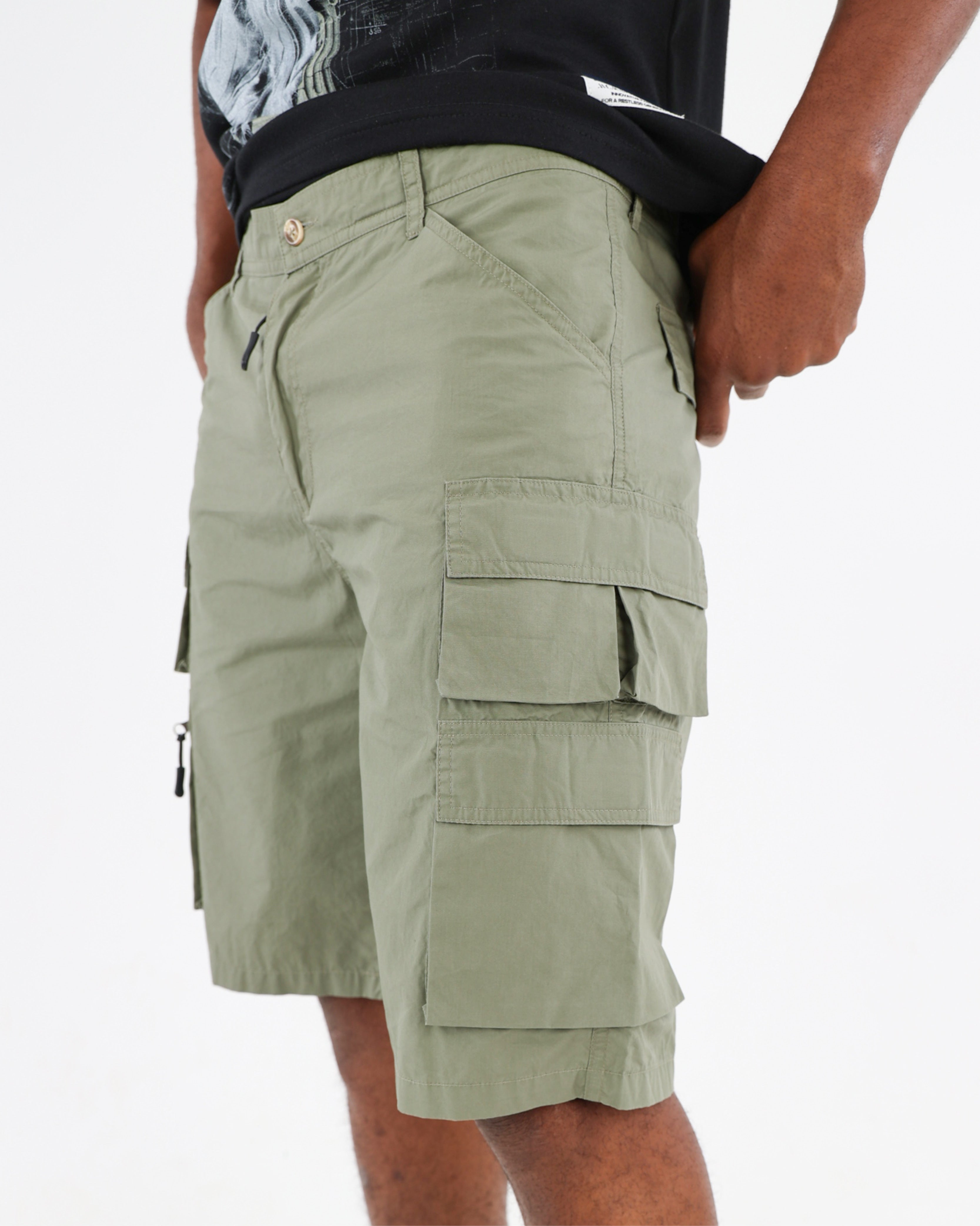 Olive Poplin Cargo Shorts