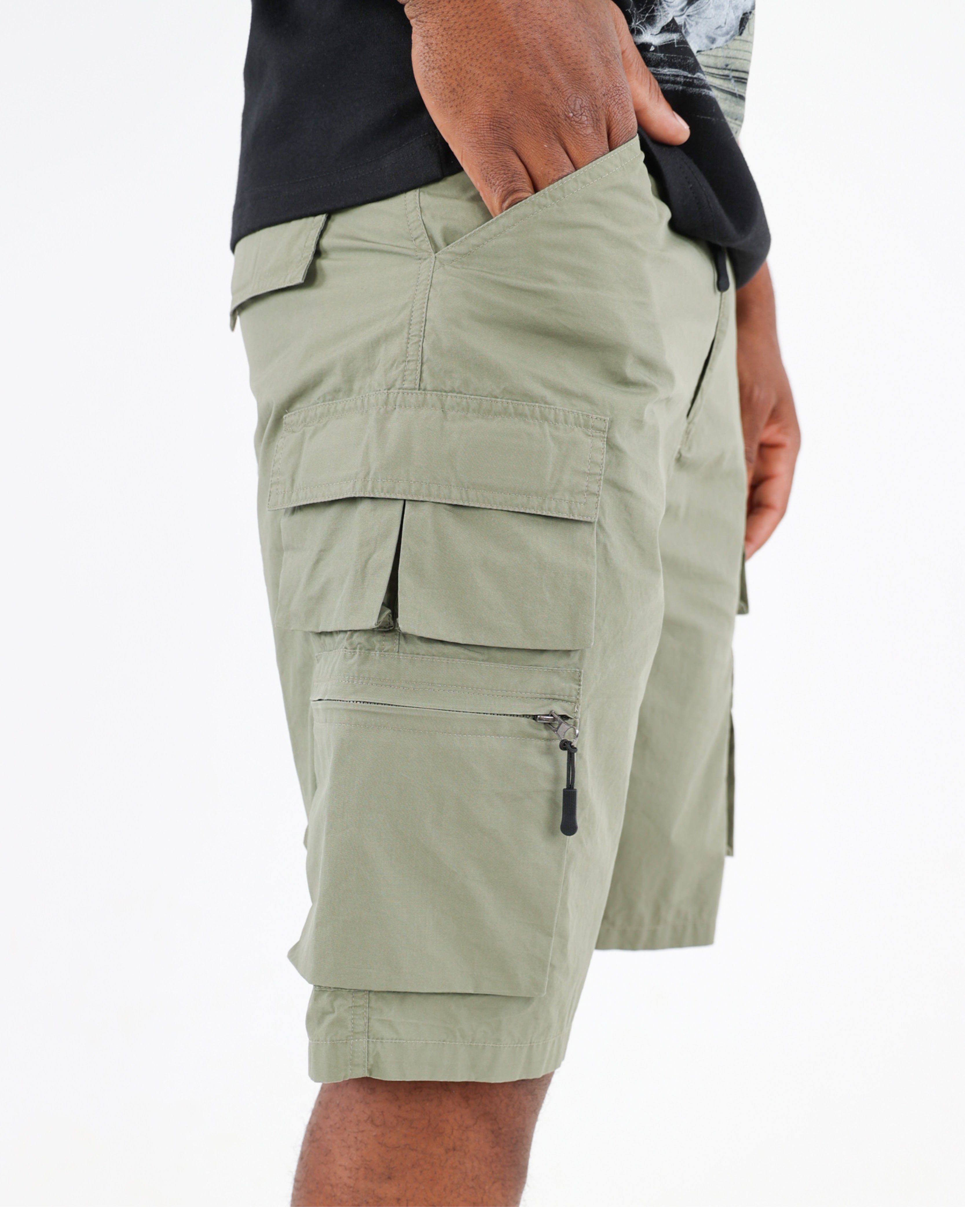 Olive Poplin Cargo Shorts