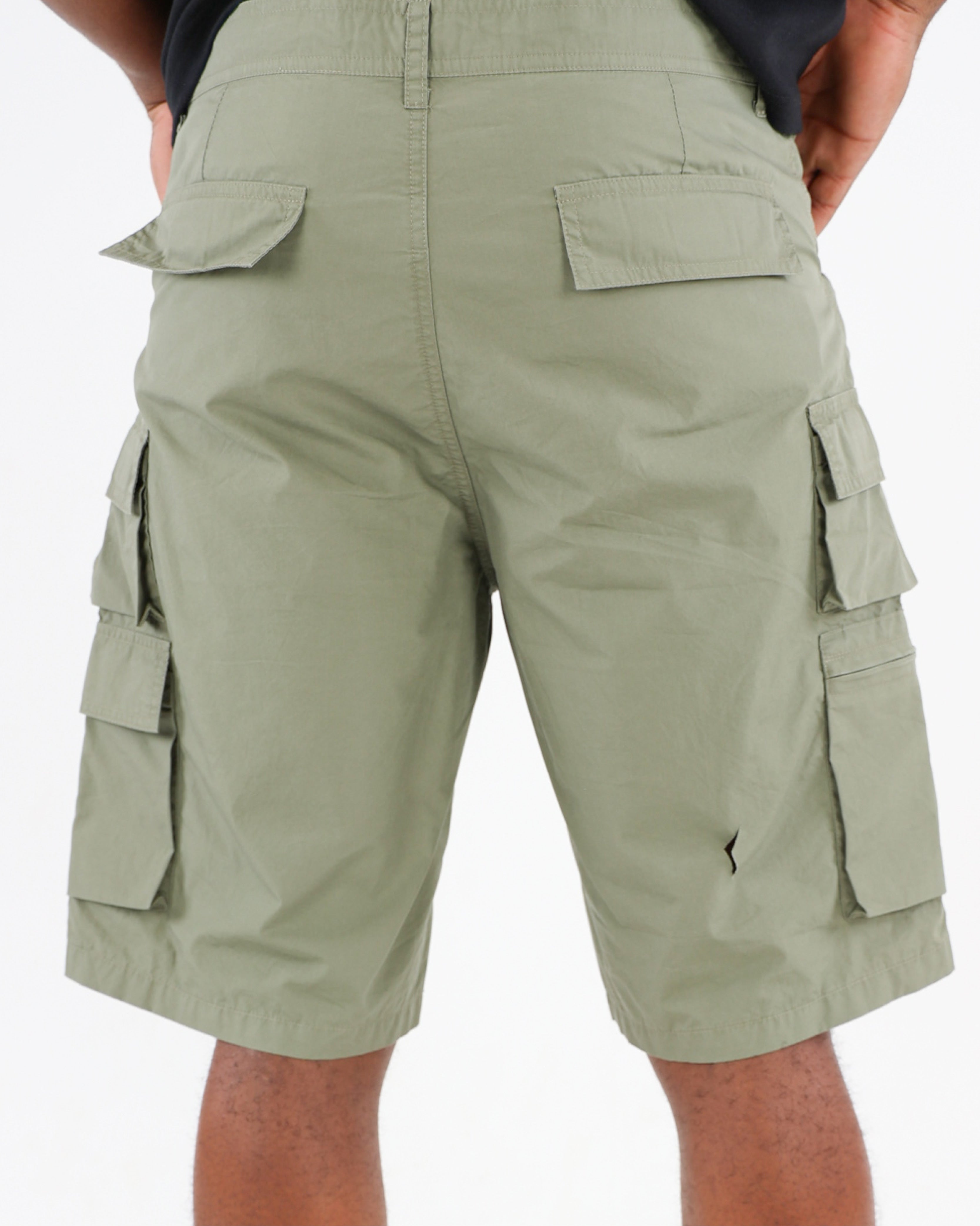 Olive Poplin Cargo Shorts