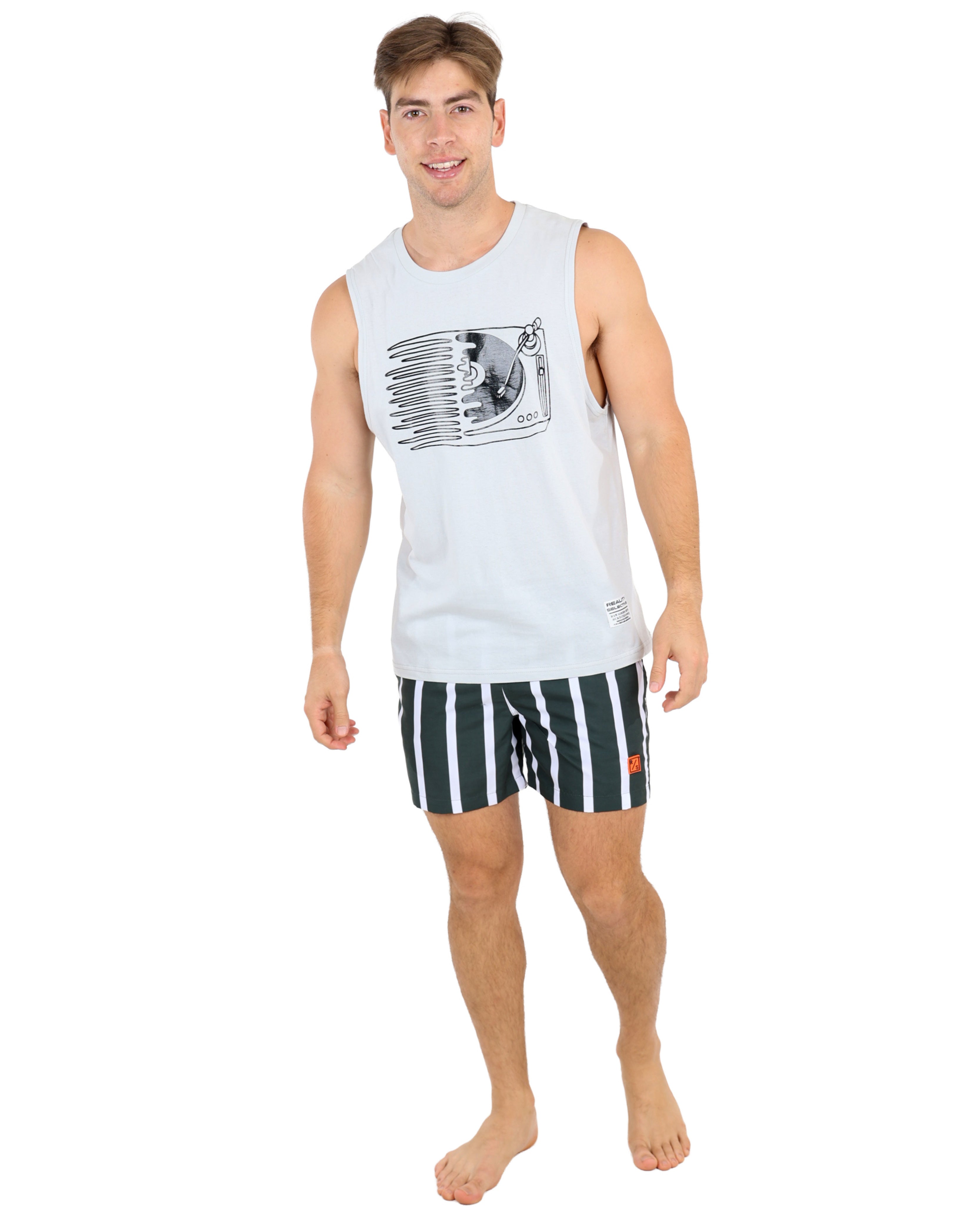 Green Vertical Stripe Swim Shorts