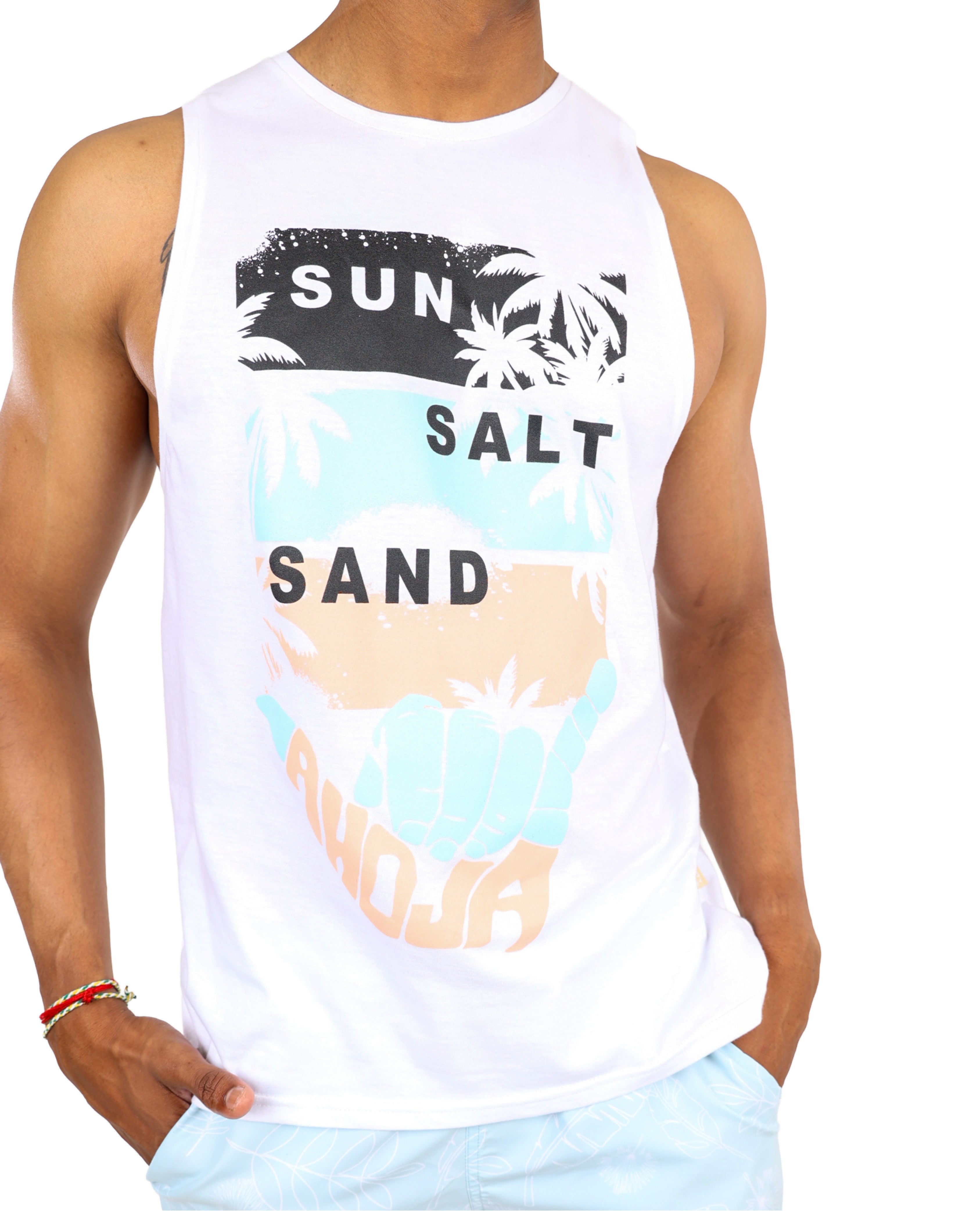 "Sun, Salt, Sand, Aloha" Graphic Print Vest