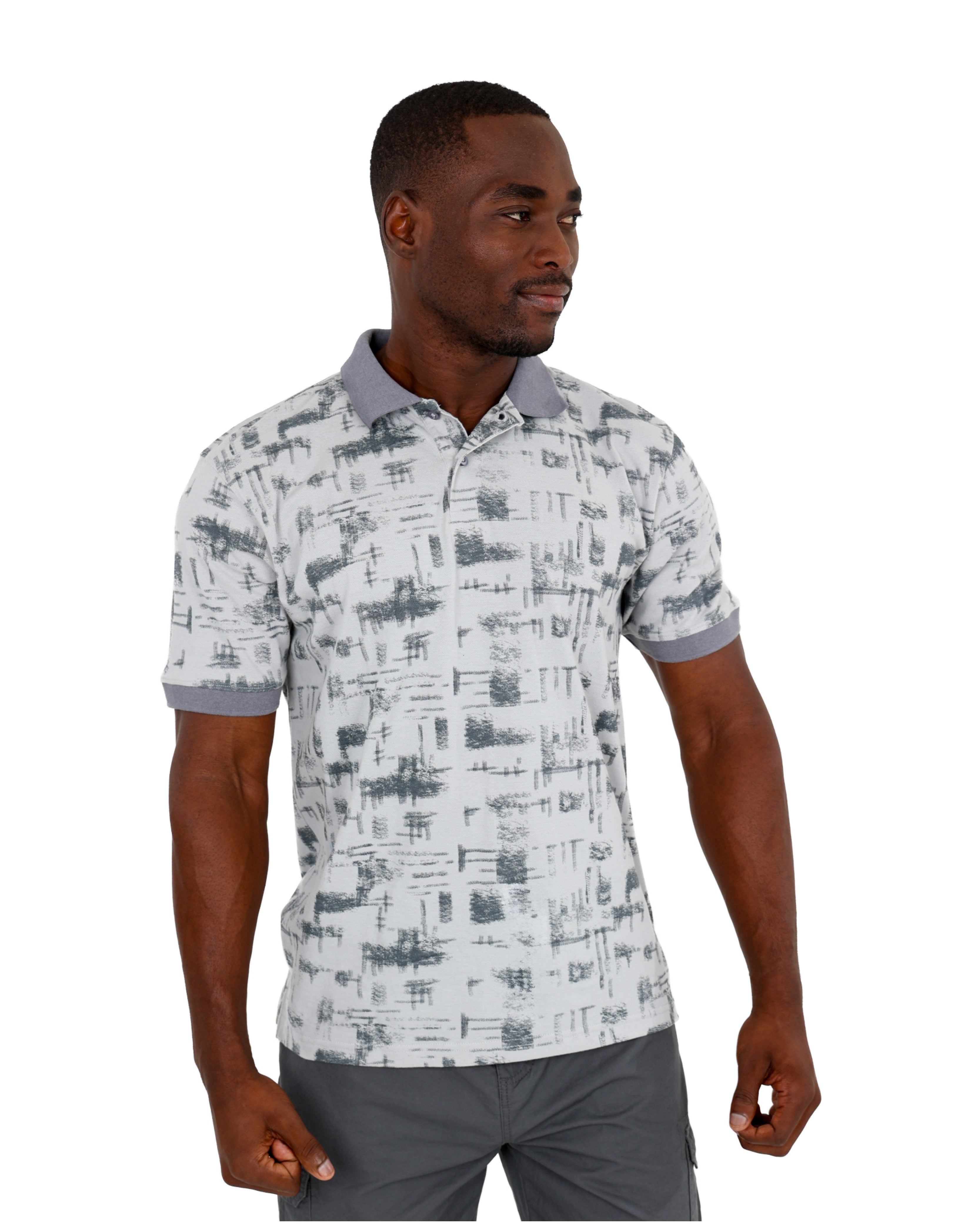 Short Sleeve Cotton Pique Abstract Print Golfer