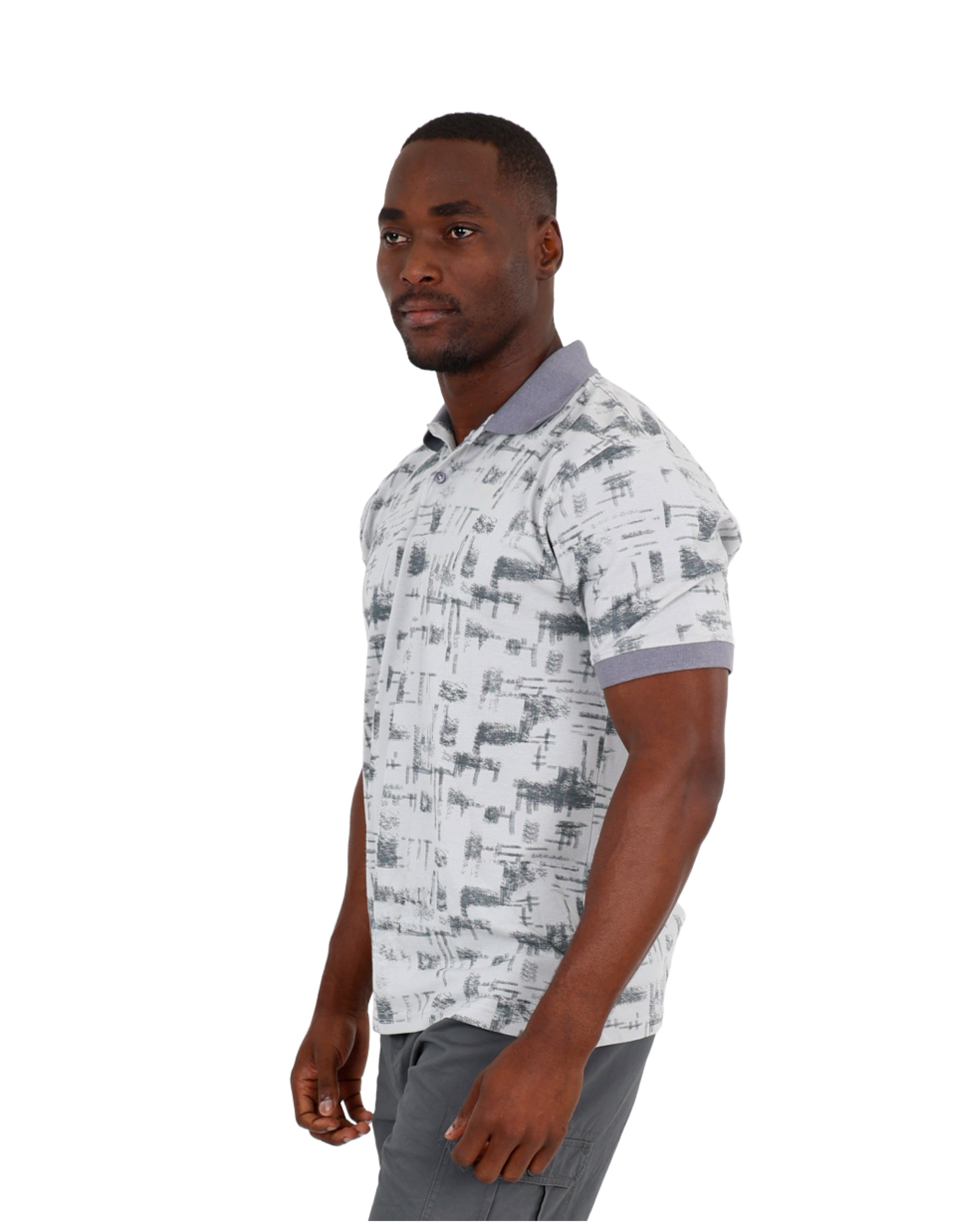 Short Sleeve Cotton Pique Abstract Print Golfer