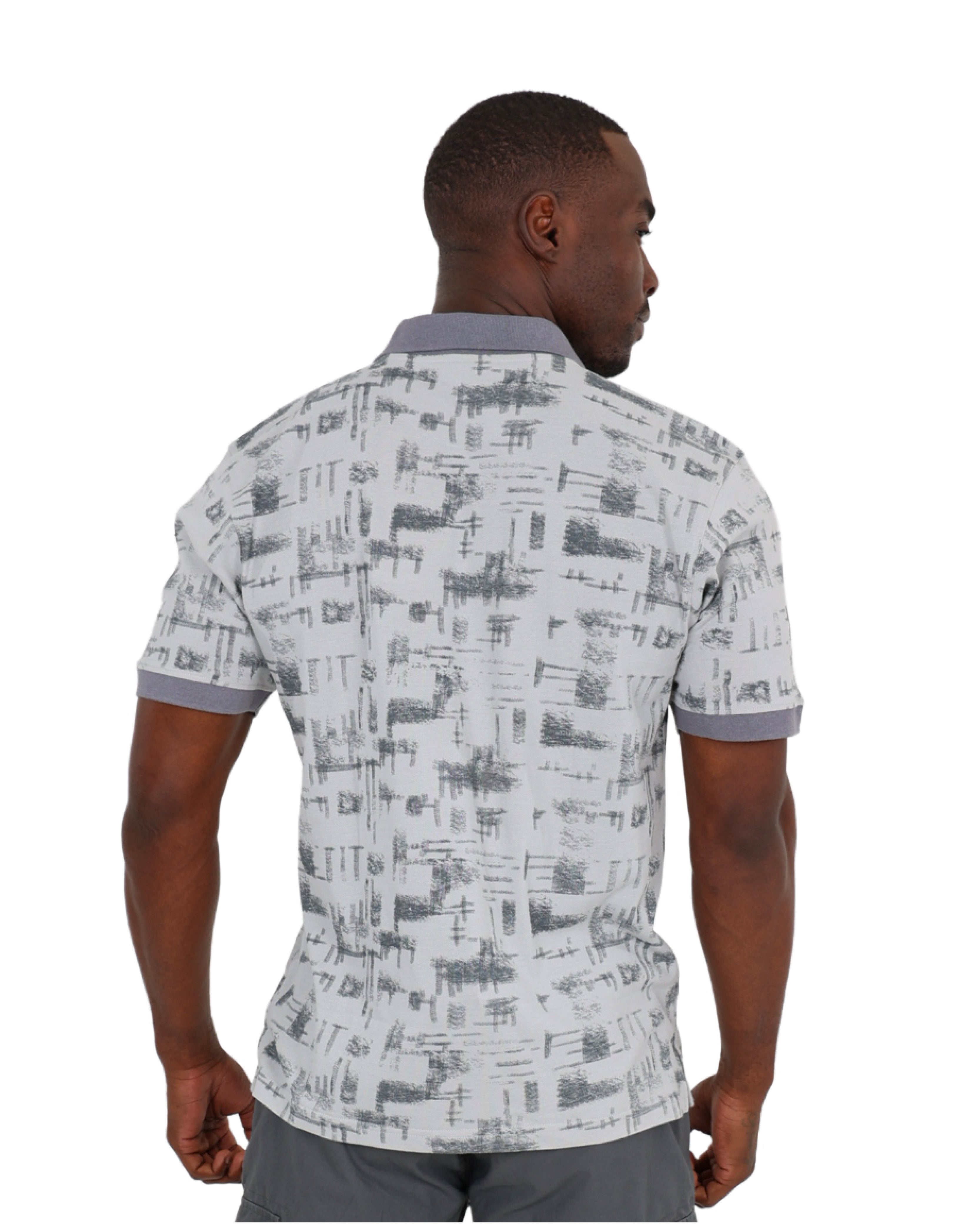 Short Sleeve Cotton Pique Abstract Print Golfer