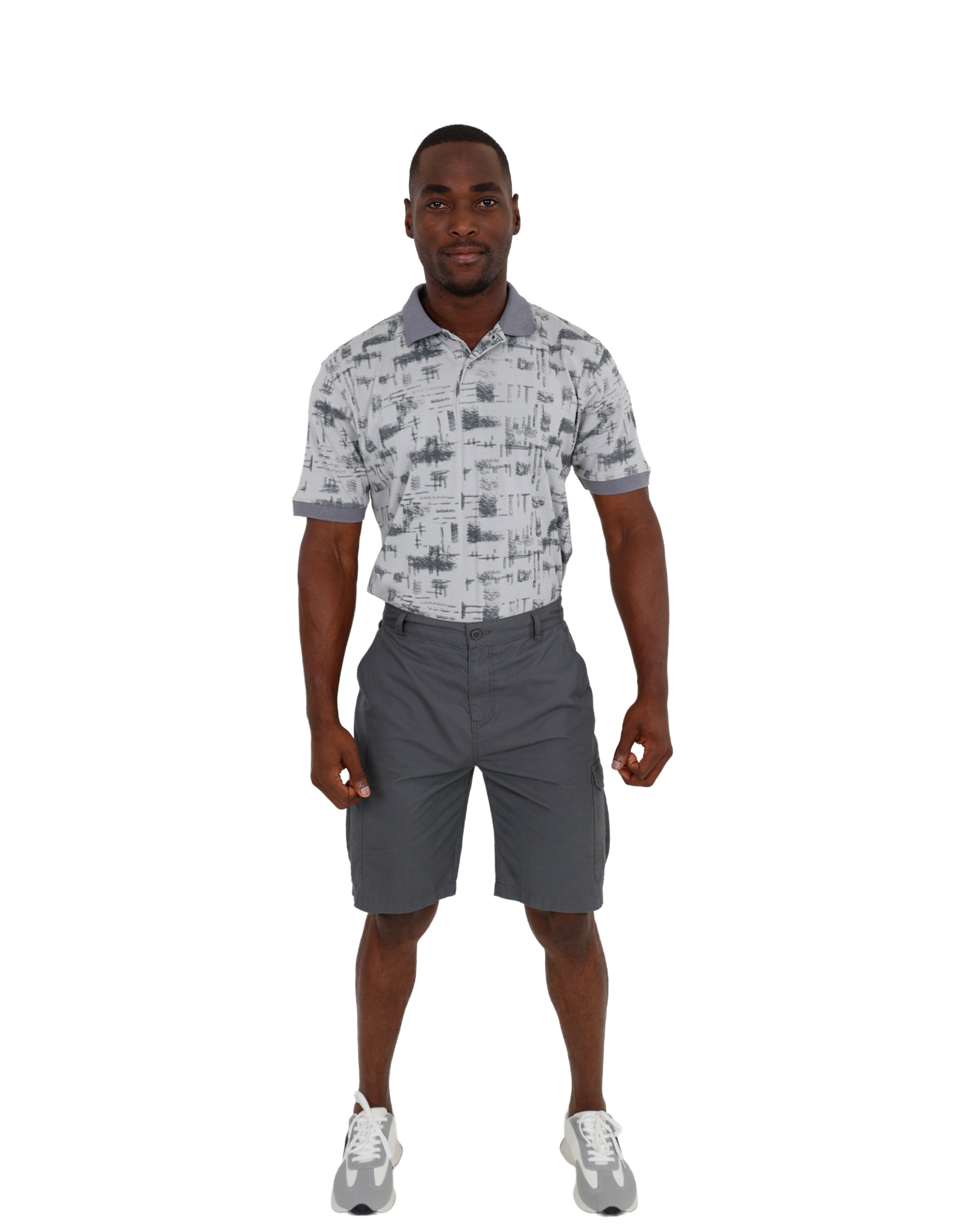 Cotton Twill Charcoal Flat Cargo Pocket Shorts
