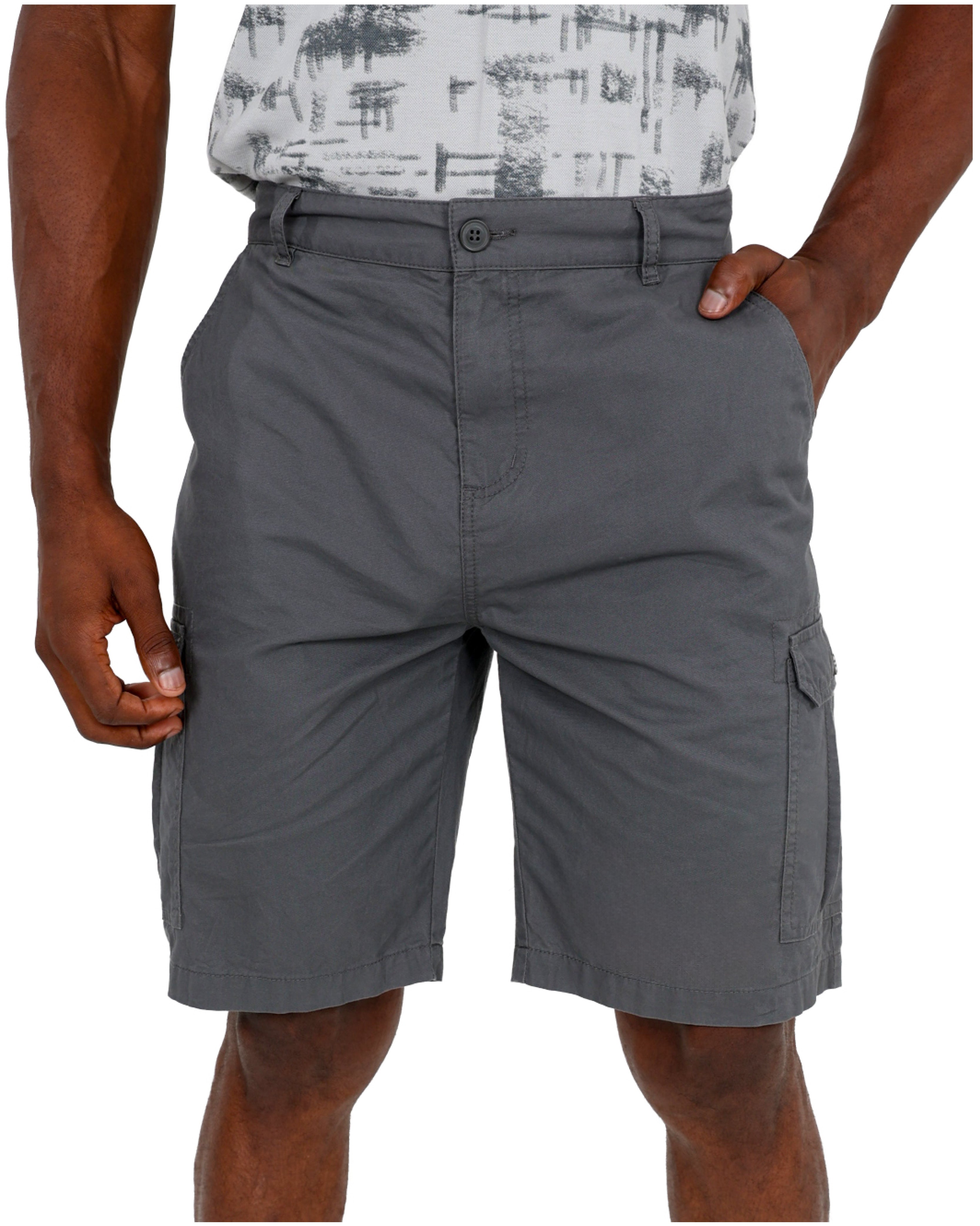 Cotton Twill Charcoal Flat Cargo Pocket Shorts
