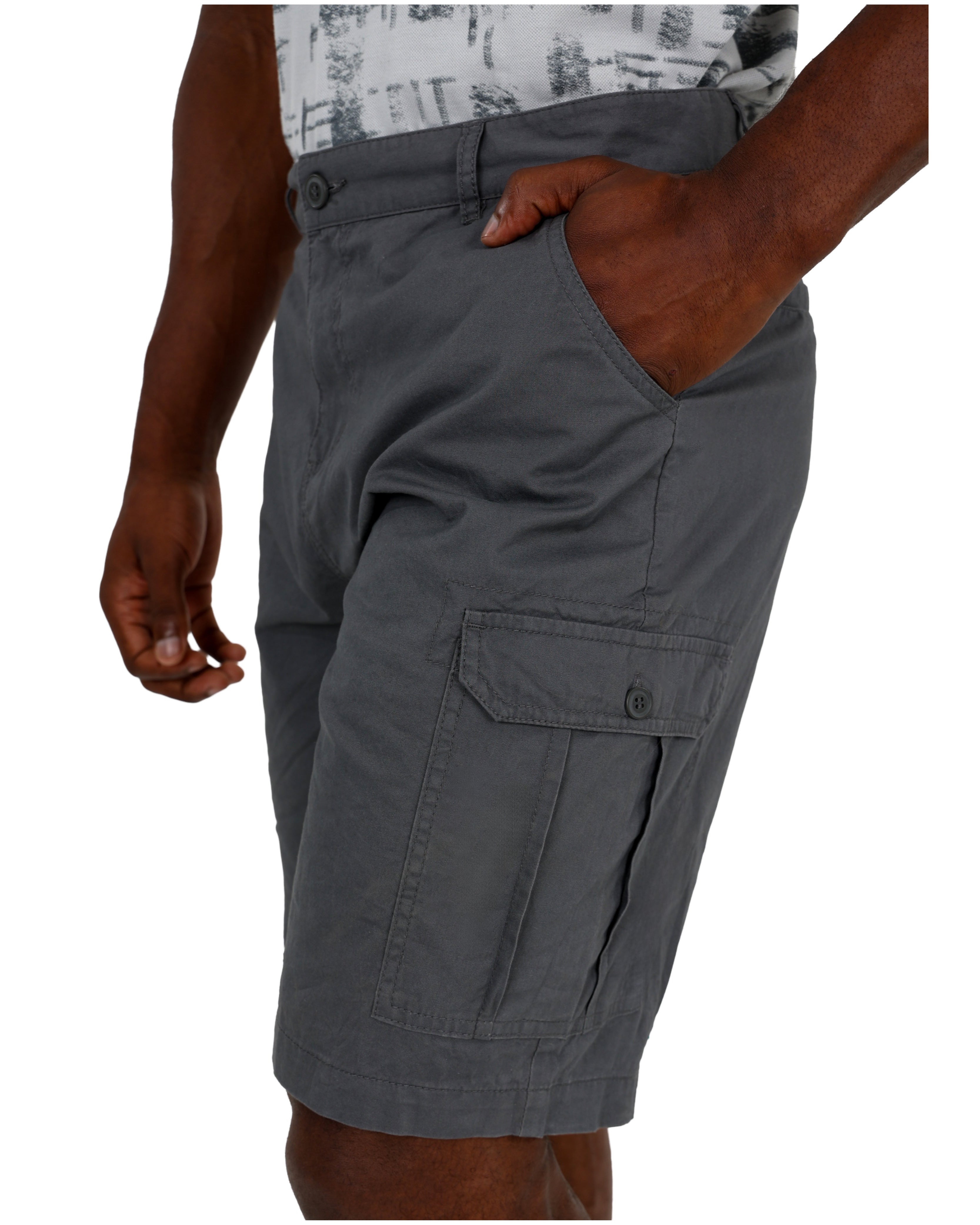 Cotton Twill Charcoal Flat Cargo Pocket Shorts